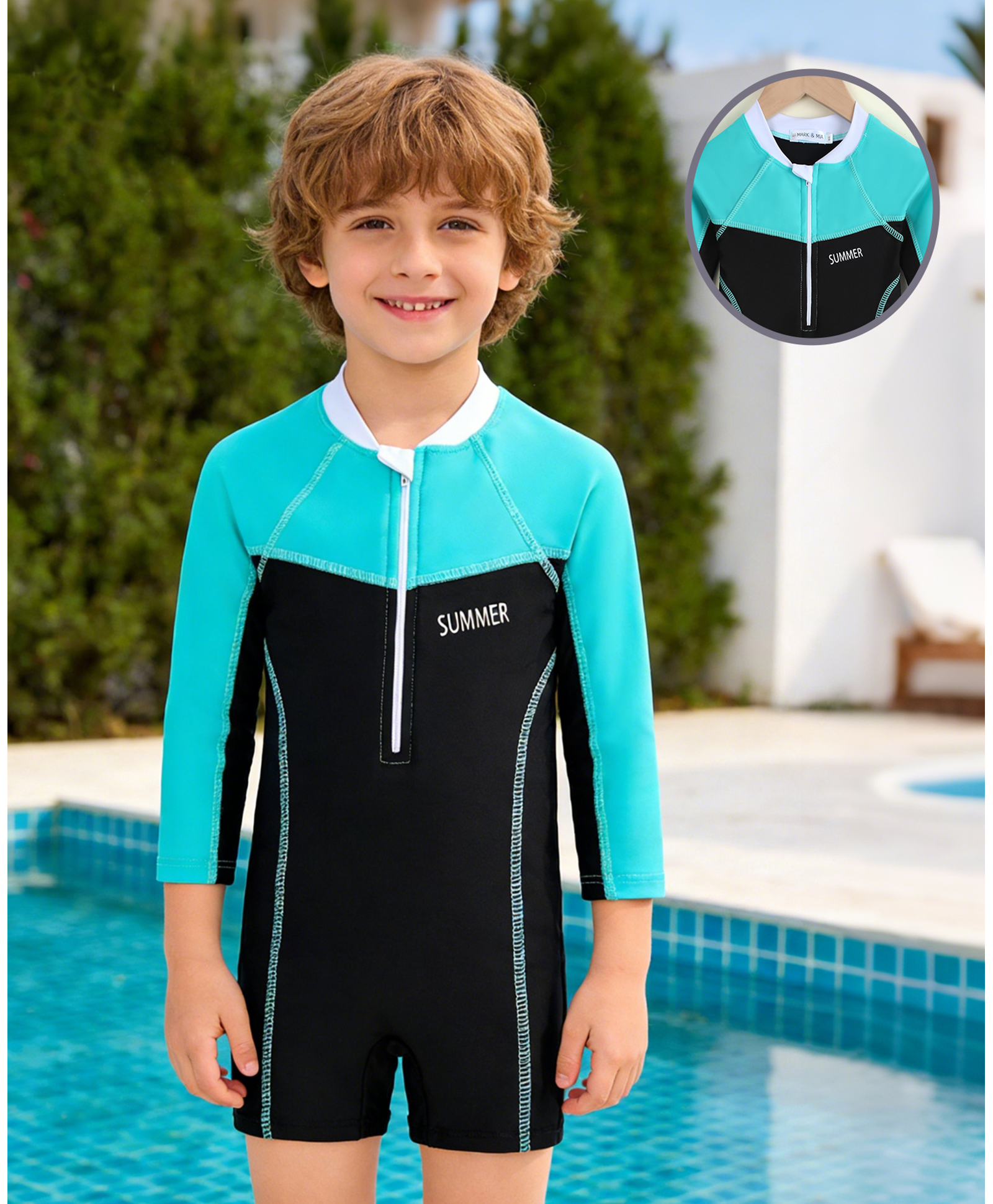 Mark & Mia Full Raglan Sleeves Legged Swimsuit - Aqua Blue-picture-10