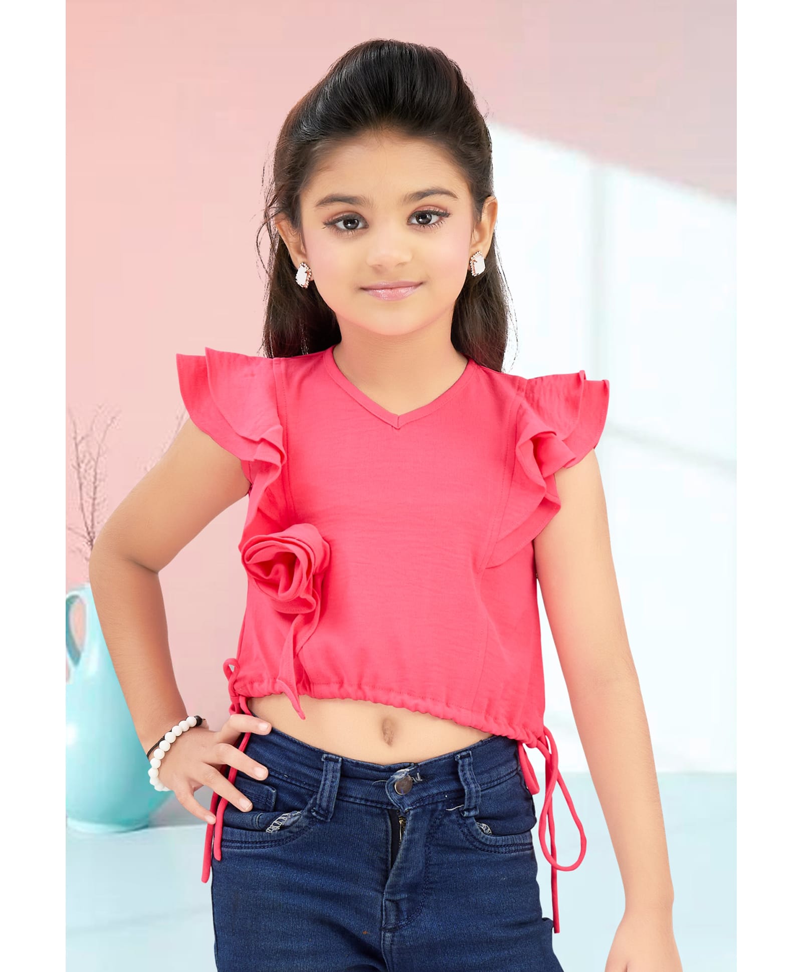 Lei-Chie Woven Frill Sleeves Solid Top - Pink-picture-21