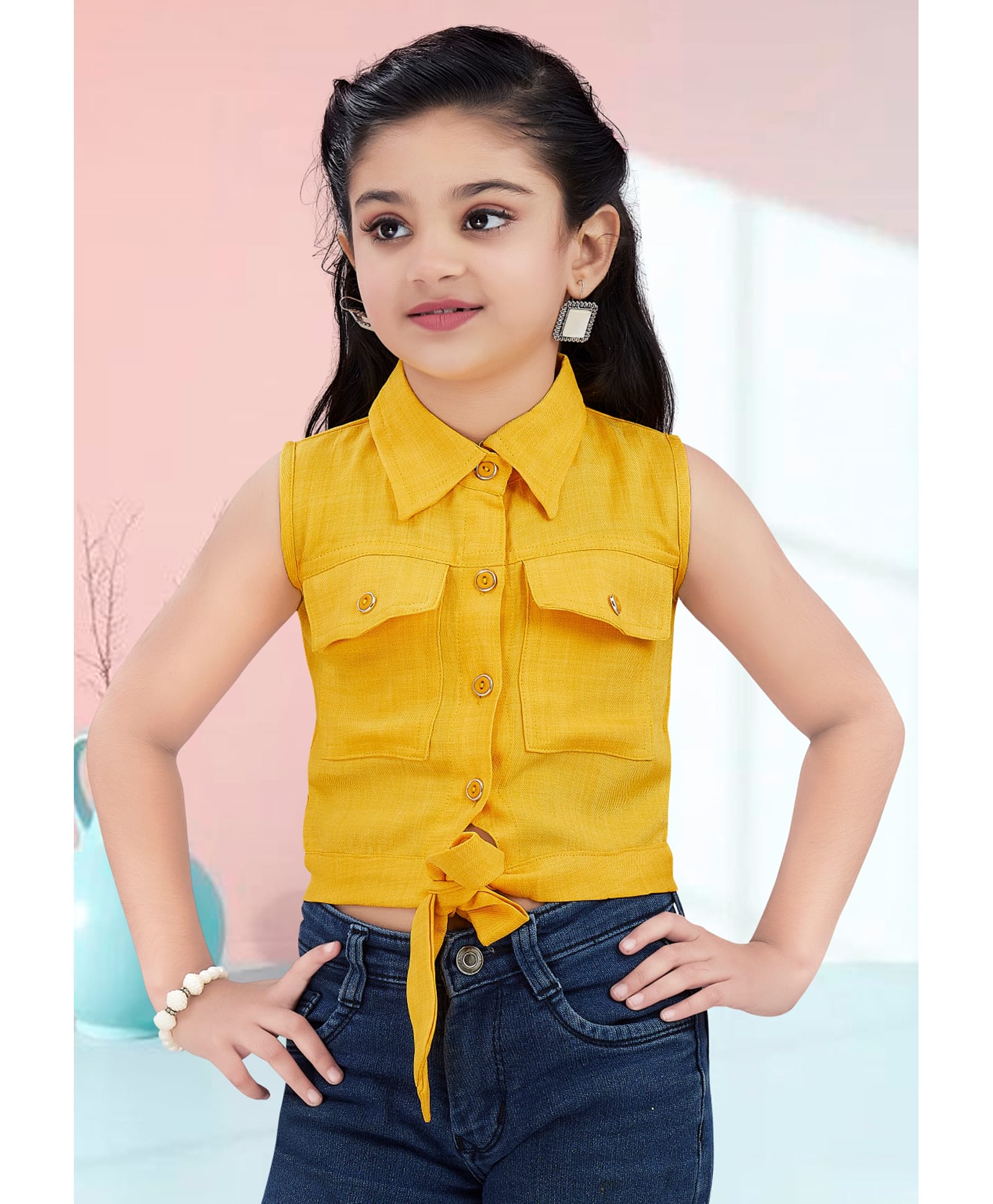 Lei-Chie Cotton Blended Woven Sleeveless Solid Top - Yellow-picture-14