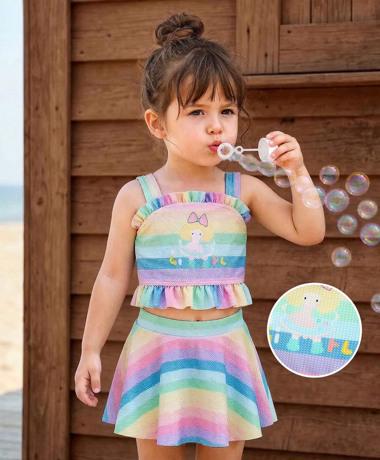 Mark & Mia Sleeveless Striped & Text Printed Two Piece Swimsuit - Multicolour-picture-37