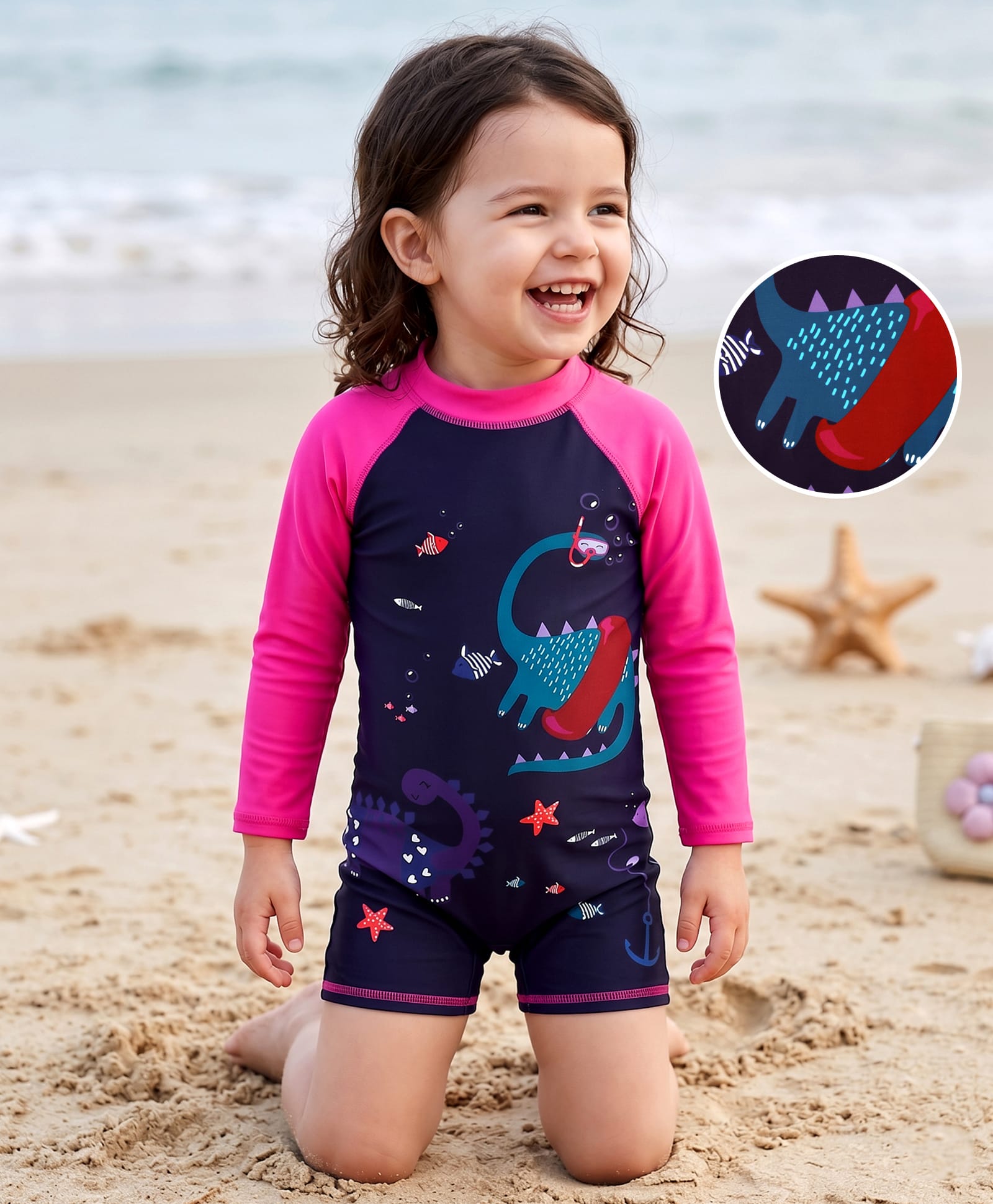 Mark & Mia Full Raglan Sleeves Legged Swimsuit - Fuchsia-image-46