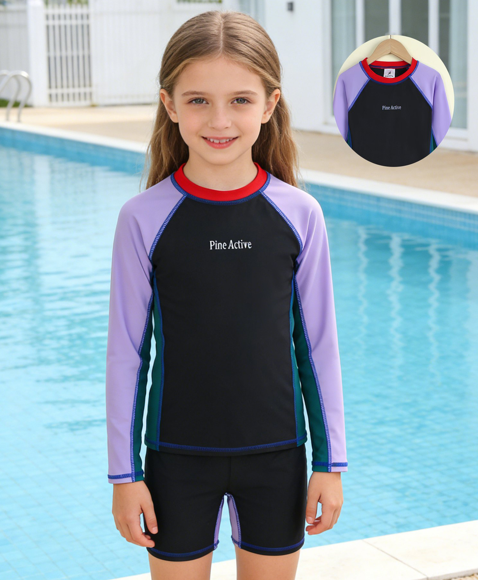 Pine Active Full Raglan Sleeves Two Piece Swimsuit - Black-picture-14