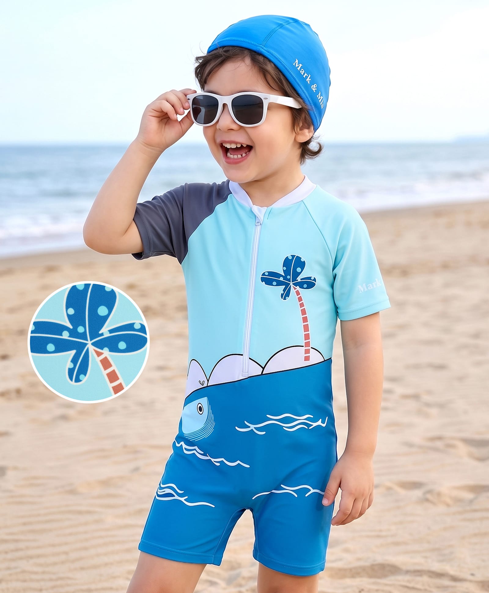 Mark & Mia Half Raglan Sleeves Printed Legged Swimsuit - Blue-image-30