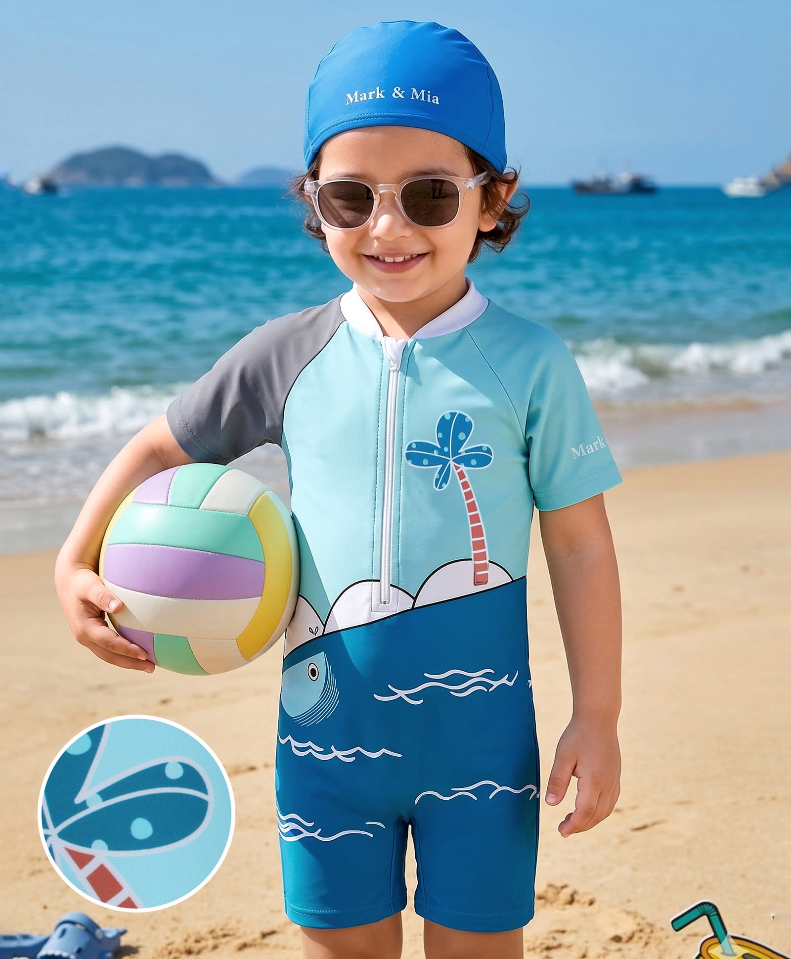 Mark & Mia Half Raglan Sleeves Printed Legged Swimsuit With Cap - Blue-picture-12