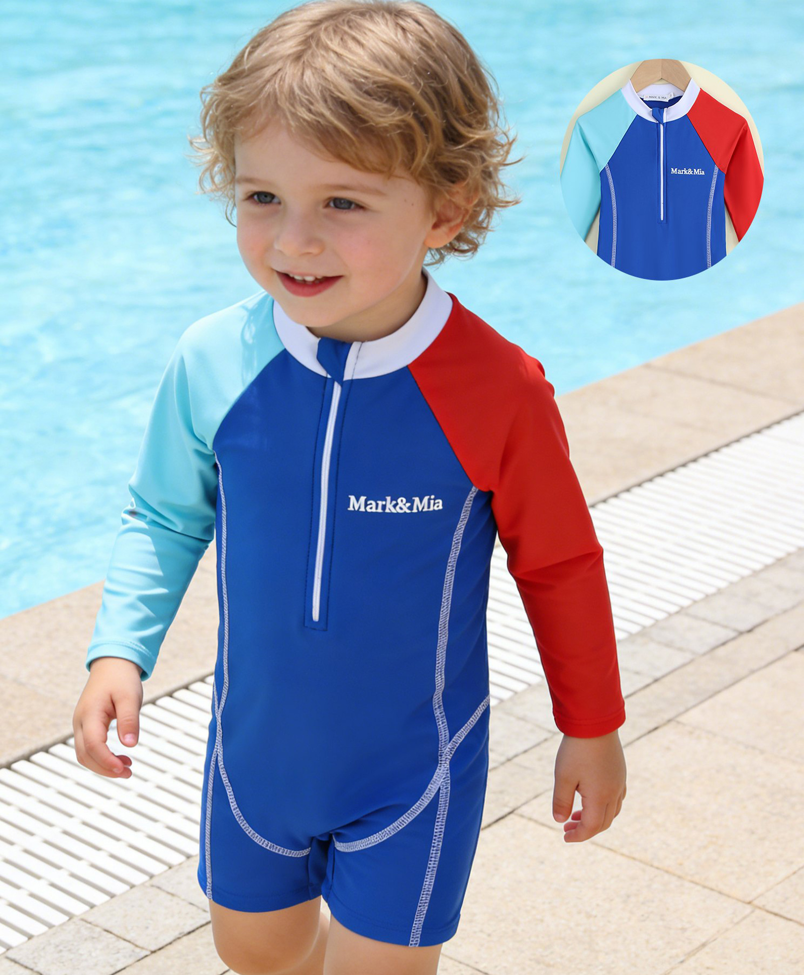 Mark & Mia Raglan Full Sleeves Solid Legged Swimsuit - Blue-picture-22