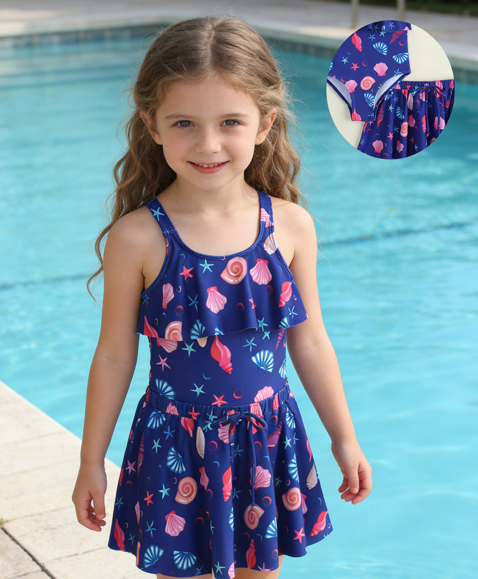 Mark & Mia Sleeveless Sea Life Printed Two Piece Swimsuit - Navy Blue-image-10