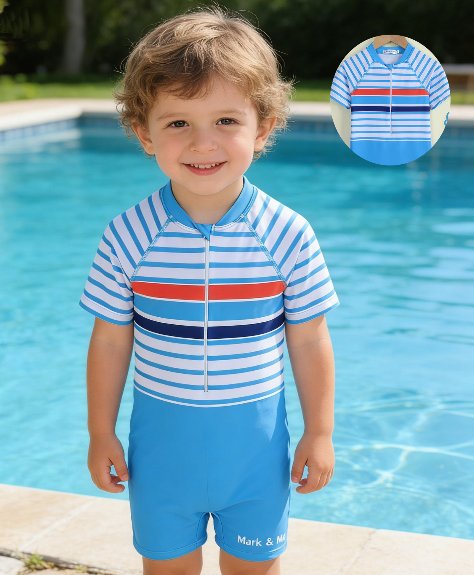 Mark & Mia Half Raglan Sleeves Striped Legged Swimsuit - Blue-image-47