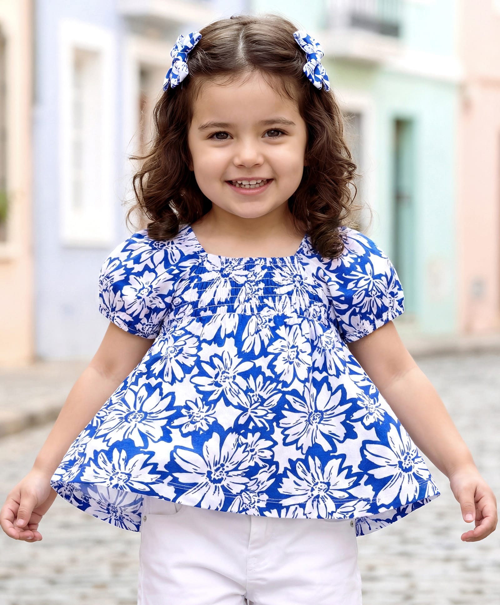 Babyhug Cotton Knit Half Sleeves Top With Floral Print - Blue-image-32