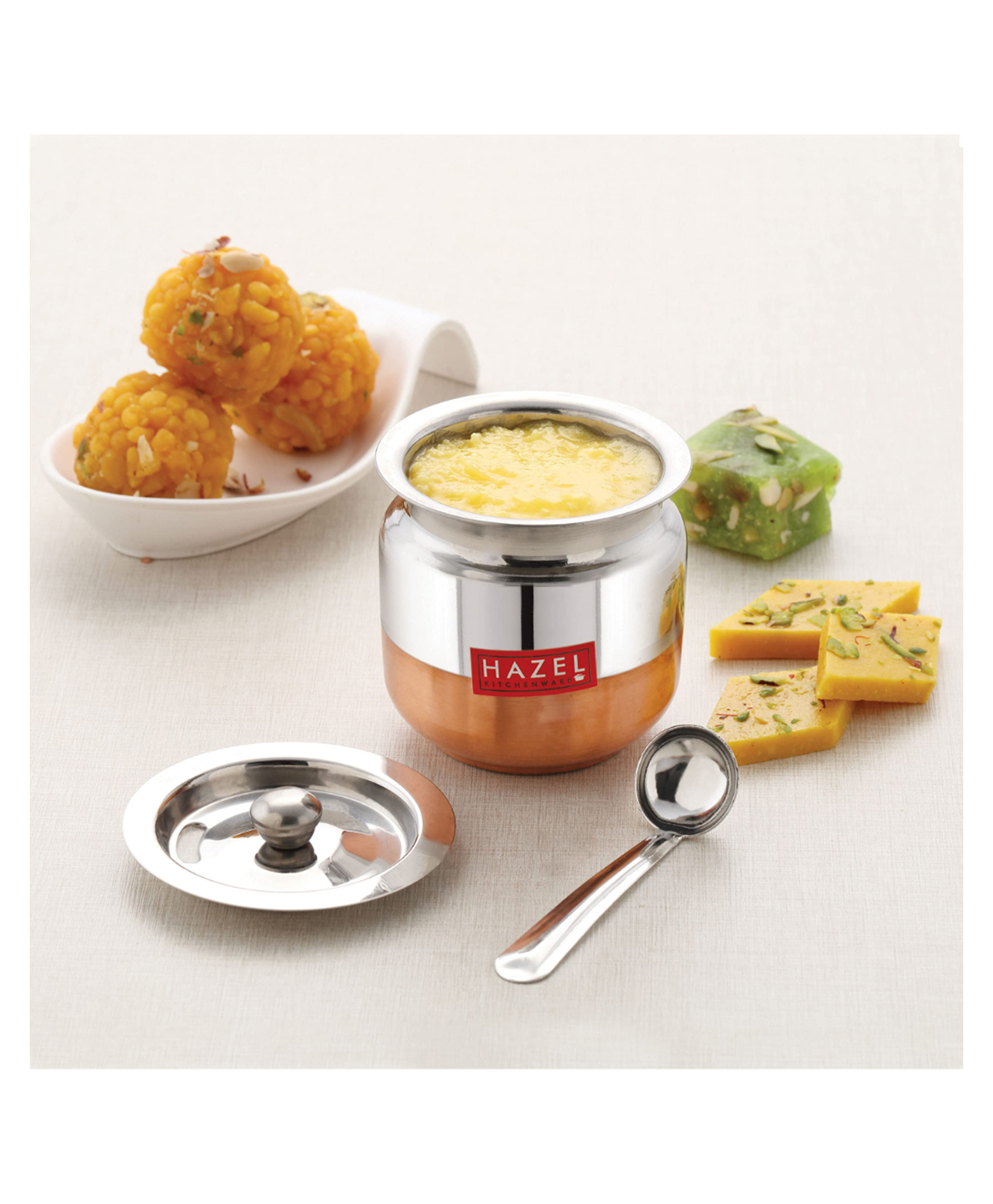 HAZEL Stainless Steel Oil and Ghee Container with Spoon for Kitchen | Multipurpose Oil Container, 300 ml-image-32