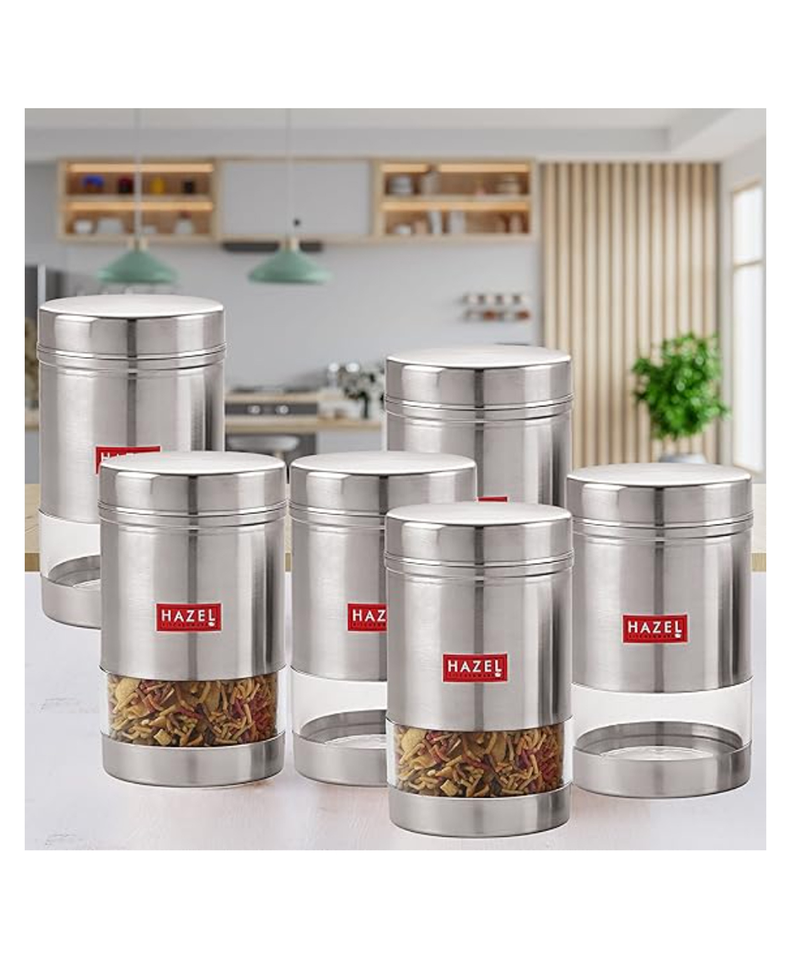 HAZEL Stainless Steel Transparent Glossy Finish See Through Container, Silver, Set of 6, 1200 ml Each-picture-41