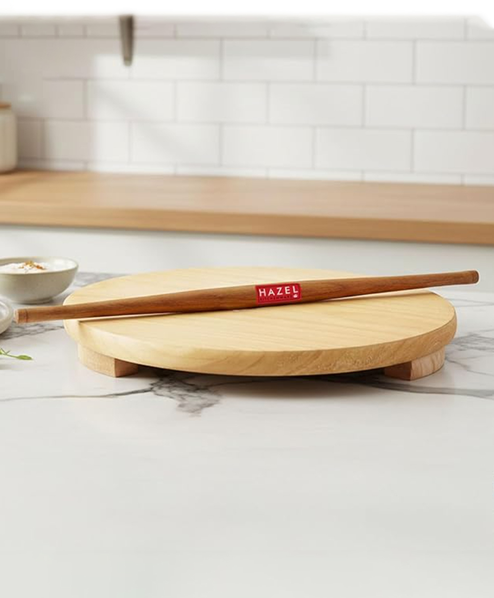 HAZEL Wood Polpat Chakla Roti Chapati Maker 24 cm With Wood Roti Roller Belan Rolling Pin 36 cm-image-36