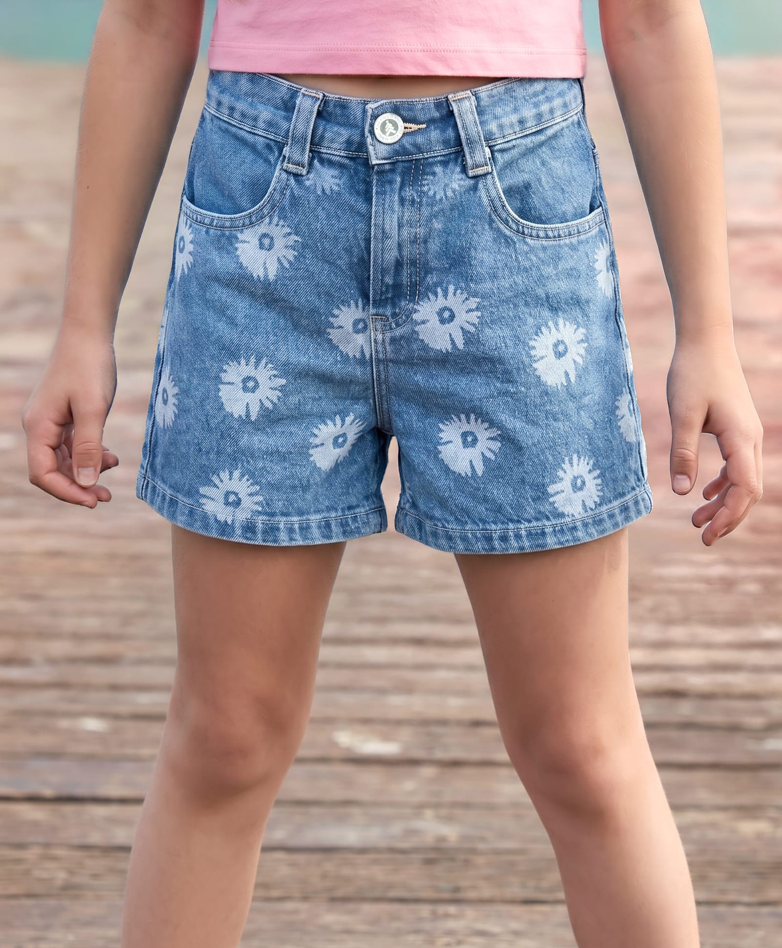 Pine Kids Denim Woven Shorts With Floral Print - Blue-image-39