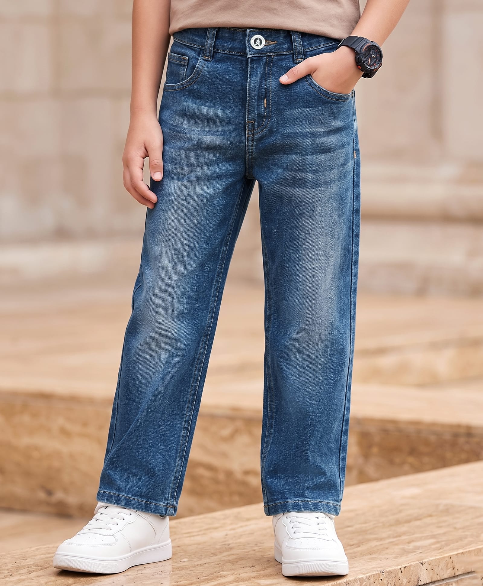Pine Kids Denim Woven Solid Full Length Jeans - Blue-picture-23