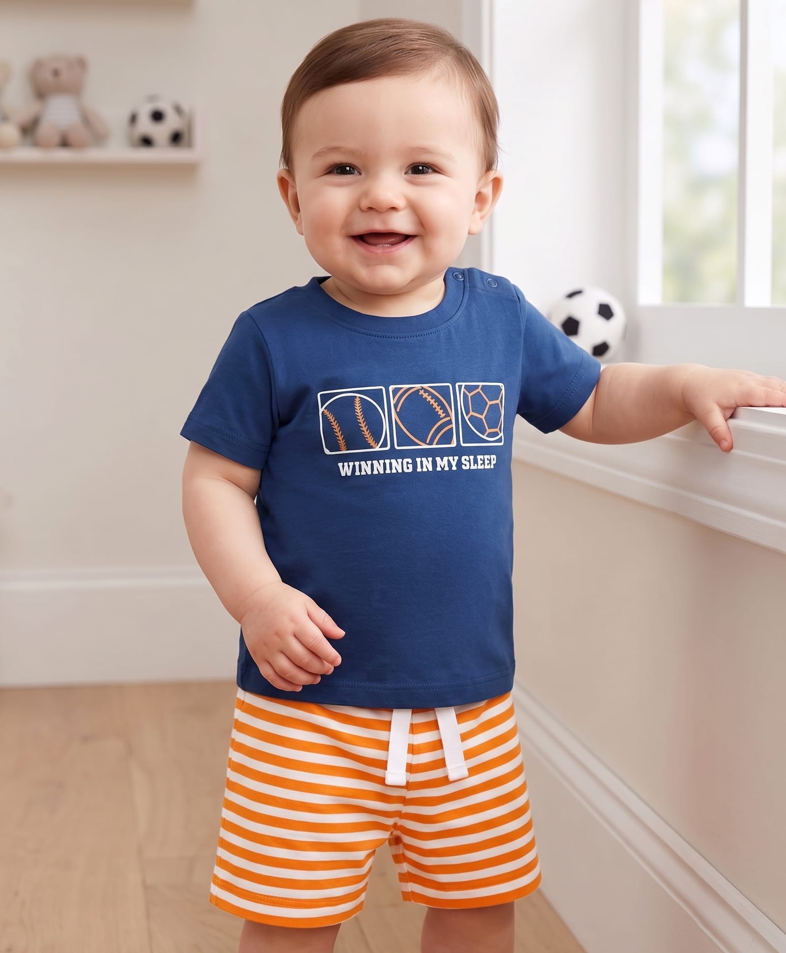 Doodle Poodle Single Jersey Knit Half Sleeves T-Shirt & Shorts Night Suit with Game Print - Navy & White-picture-25