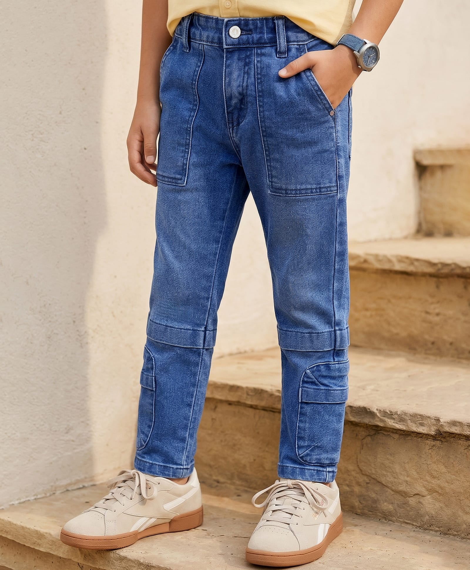 Pine Kids Denim Woven Full Length Solid Color Cut & Sew Jeans - Blue-picture-23