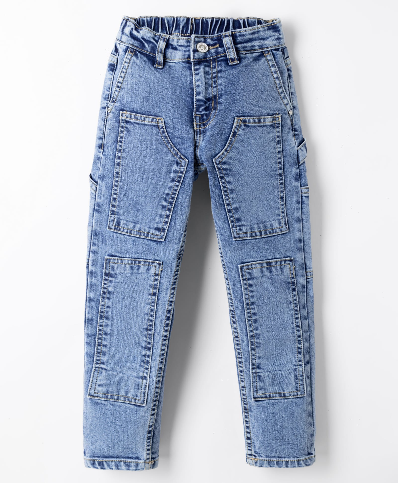 Pine Kids Denim Woven Full Length Solid Color Jeans with Patch Detailing - Blue-picture-23