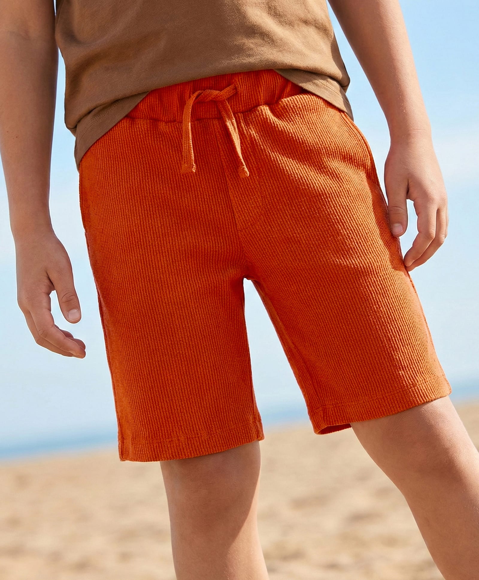 Pine Kids Cotton Blend Solid Coloured Above Knee Length Shorts - Rust Orange-image-11