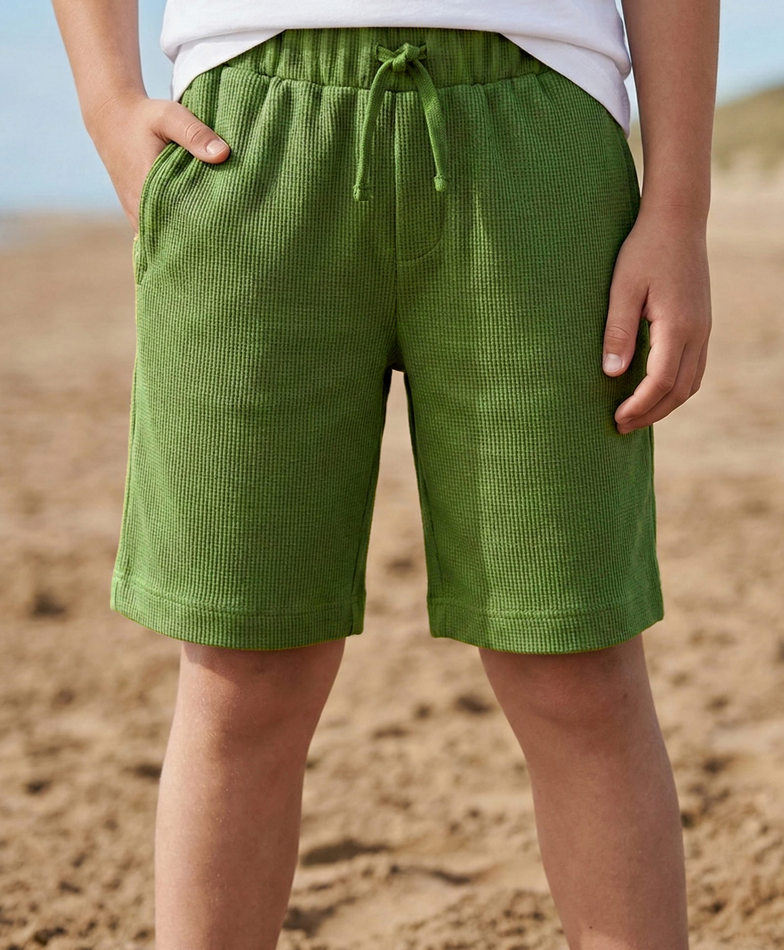 Pine Kids Cotton Blend Solid Coloured Above Knee Length Shorts - Green-picture-19