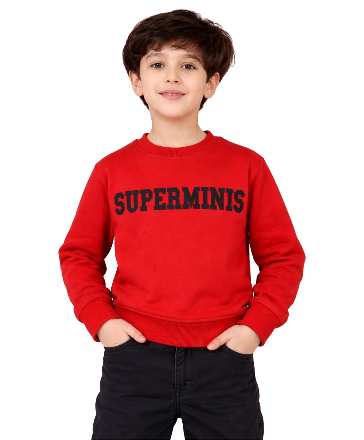 Superminis Cotton Blend Woven Full Sleeves Typography Printed Light Winter Sweatshirt - Red-image-34