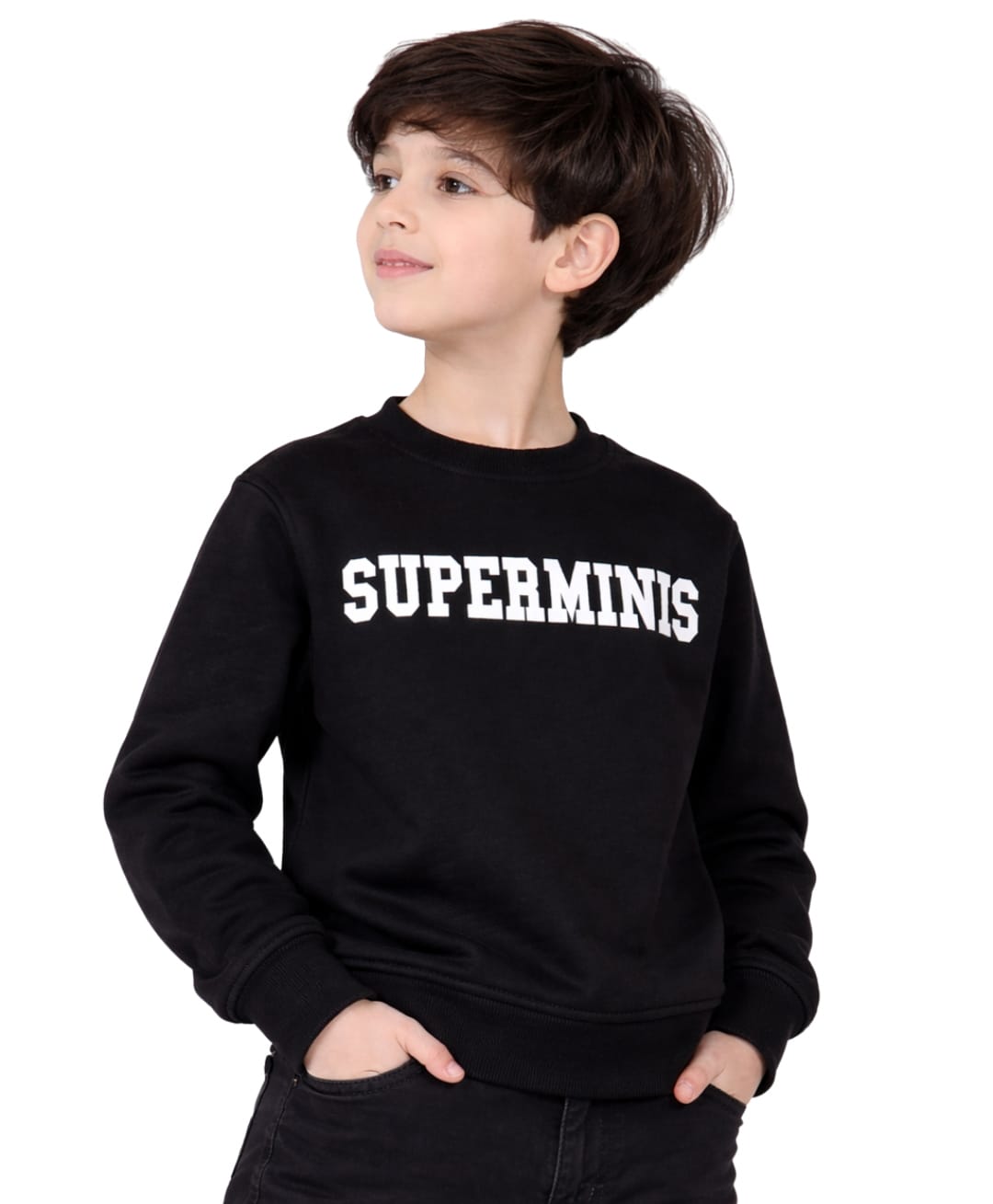 Superminis Cotton Blend Woven Full Sleeves Typography Printed Light Winter Sweatshirt - Black-image-31
