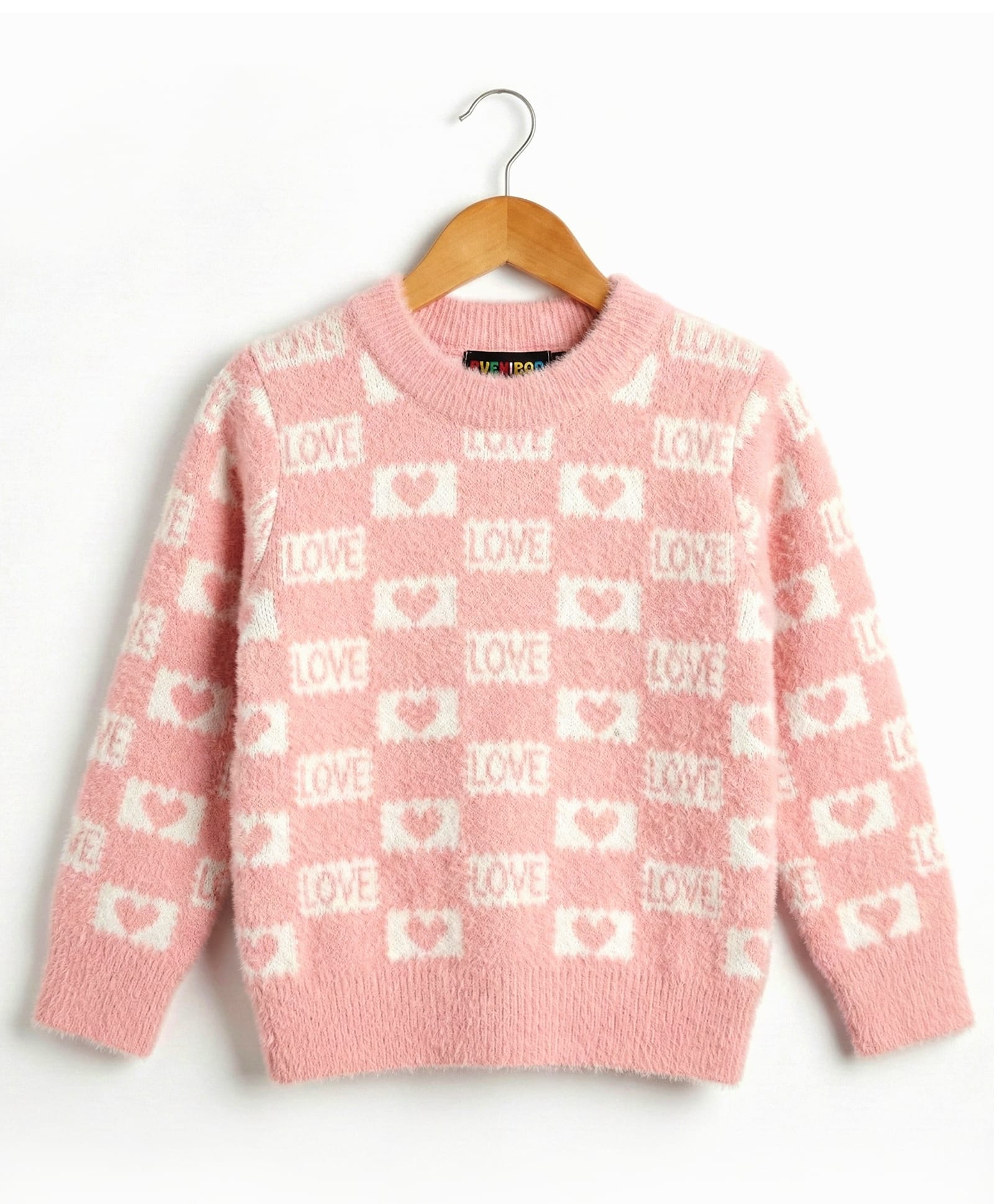 KUCHIPOO Fleece Knit Heart & Love Text Printed Sweatshirt - Pink & White-image-35