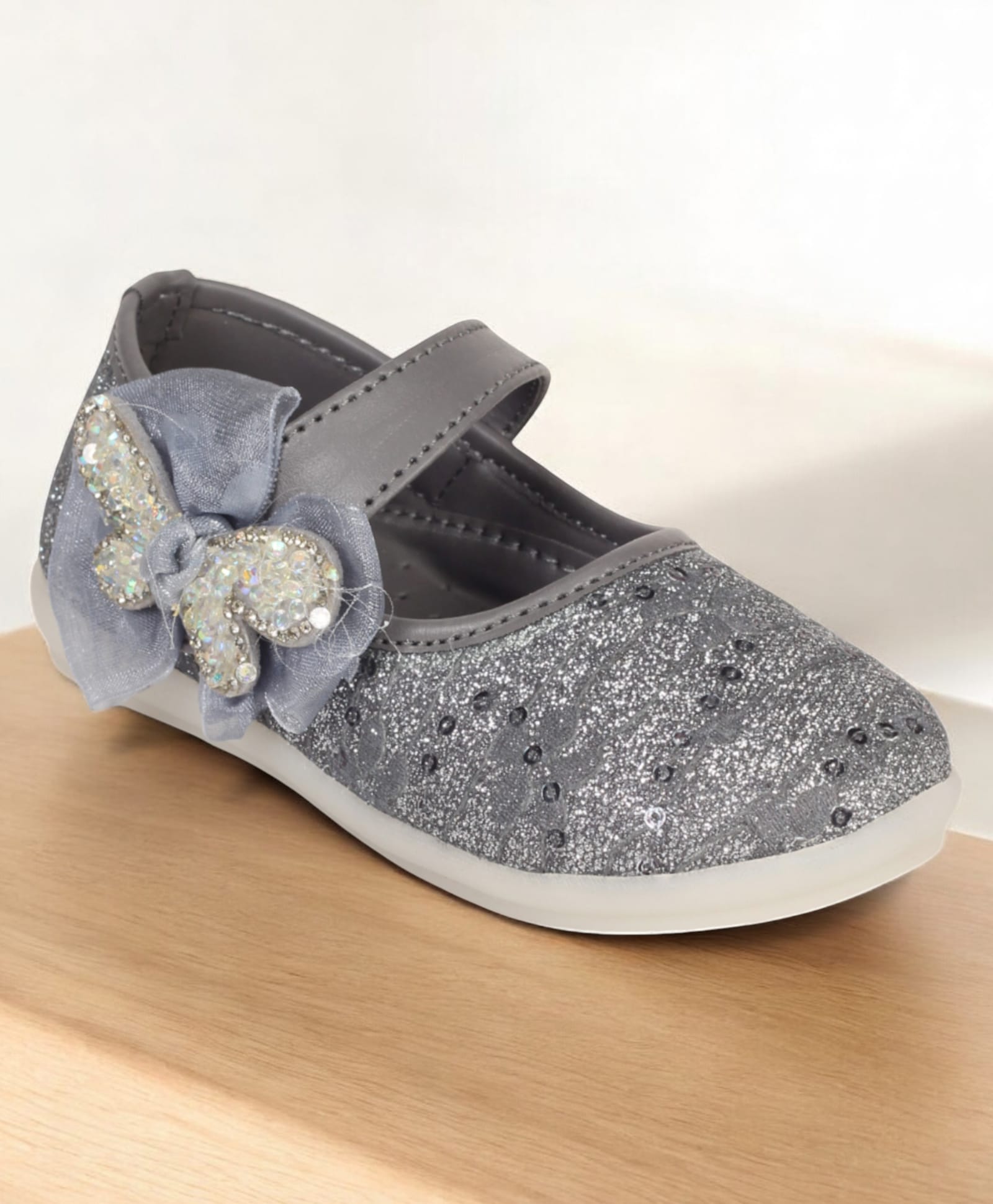 Lil Lollipop Bow Applique Detailed Floral Designed Mary Jane Ballerinas - Dark Grey-picture-23