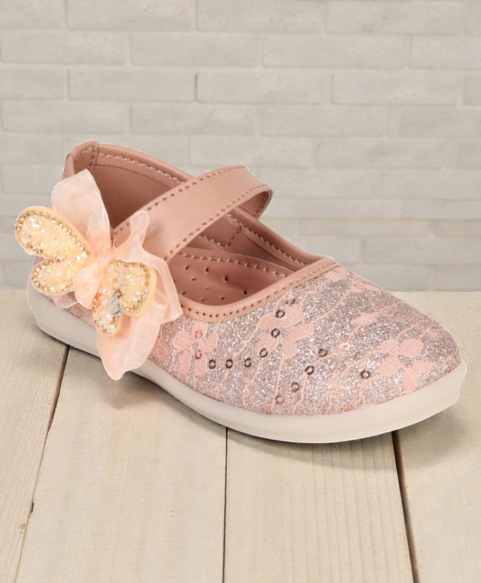 Lil Lollipop Sequins Embellished Bow Applique Detailed Velcro Closure Mary Jane Ballerinas - Pink-image-45