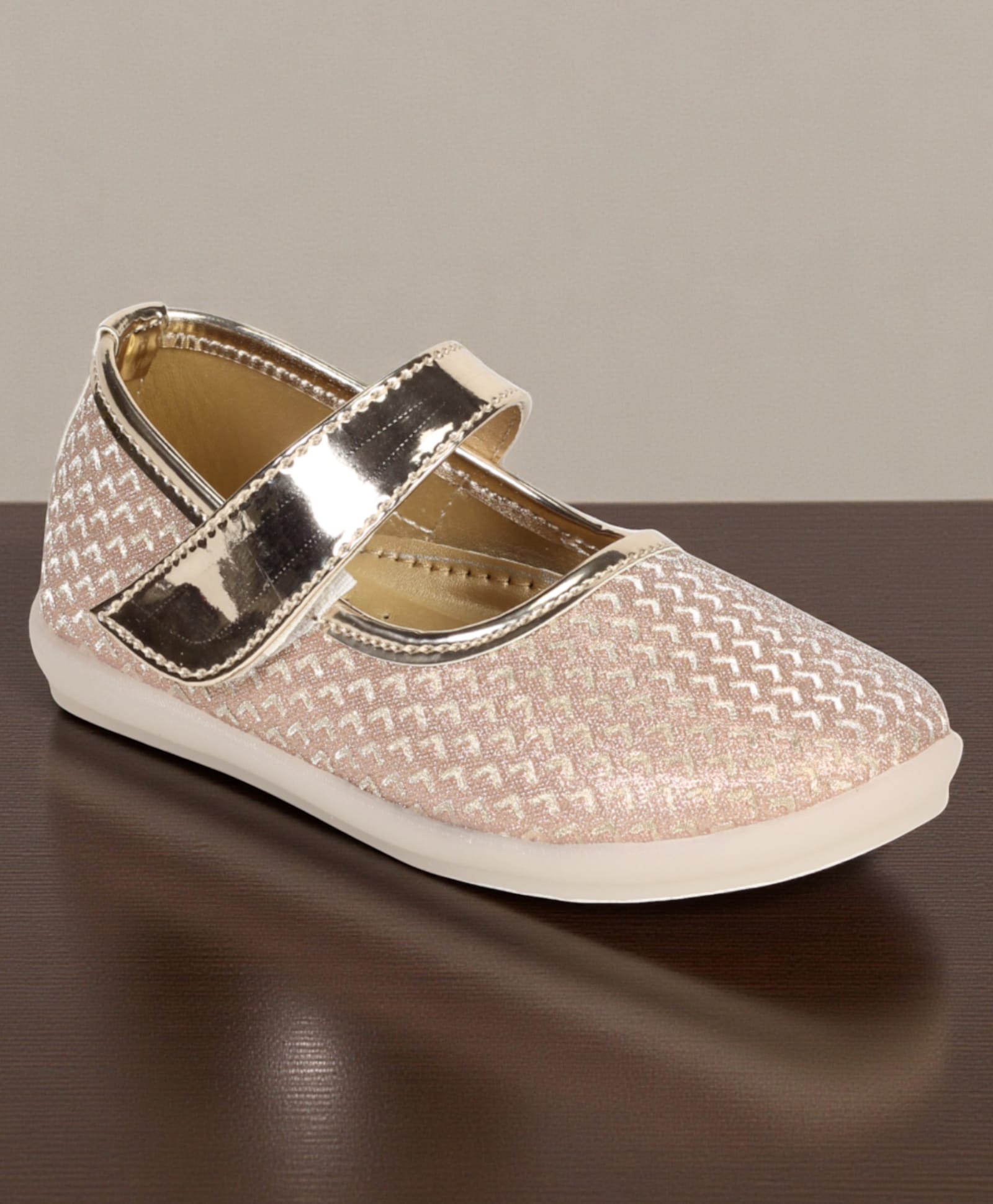 Lil Lollipop Geometric Designed Shimmer Detailed Velcro Closure Mary Jane Ballerinas - Gold-picture-21