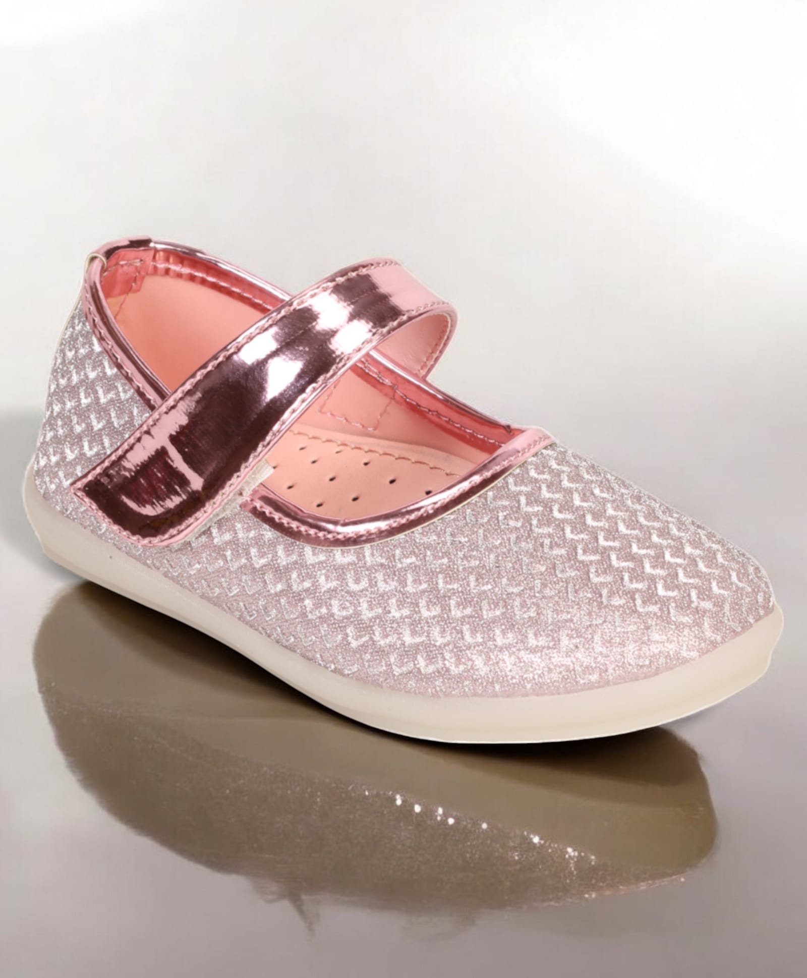 Lil Lollipop Geometric Designed Shimmer Detailed Velcro Closure Mary Jane Ballerinas - Pink-picture-28