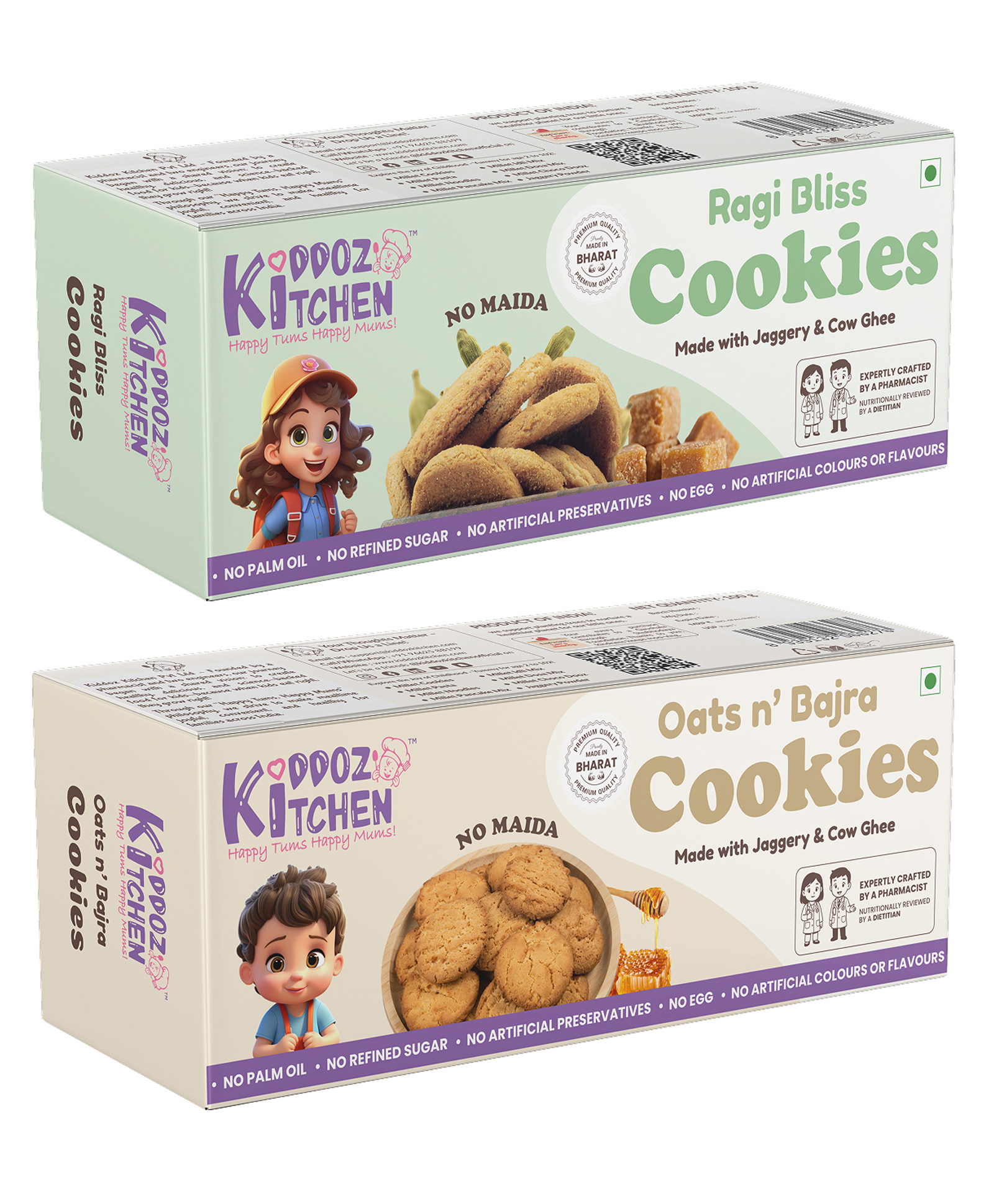 Kiddoz Kitchen Ragi Bliss & Oats n' Bajra Cookies Combo Pack | No Palm Oil, No Egg | Sweetened with Jaggery & Enriched with Cow Ghee | Best for Travel Pack - 200g (2x100g)-image-44