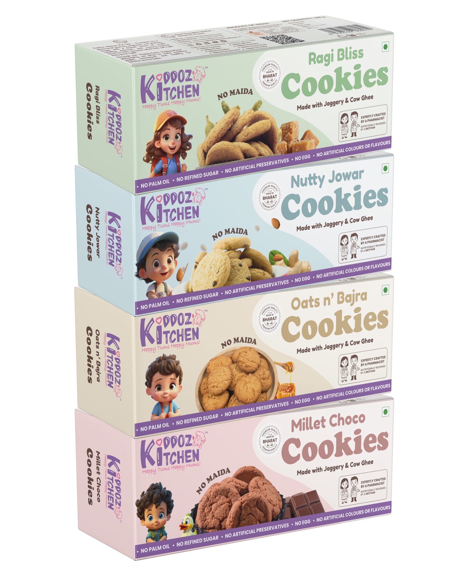 Kiddoz Kitchen Millet Cookies Family Pack | Ragi Bliss, Nutty Jowar, Oats n Bajra & Millet Choco | No Maida | No Refined Sugar | With the Goodness of Cow Ghee & Jaggery 400g (4x100g)-picture-12