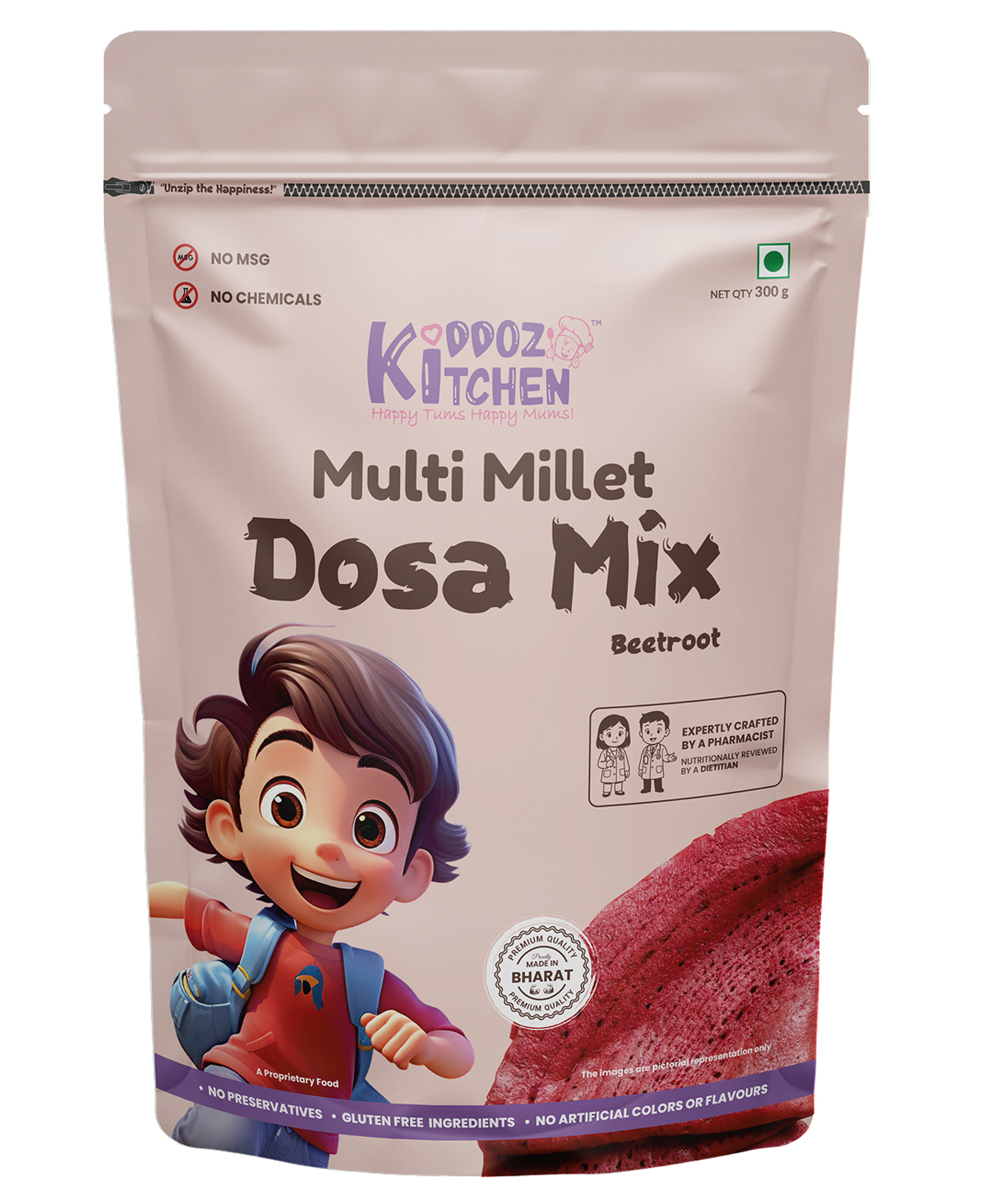 Kiddoz Kitchen Multi Millet Dosa Mix Beetroot | Instant Breakfast Mix for Kids & Family | No Maida, No MSG, No Preservatives | Wholesome & Tasty South Indian Style Meal 300g-picture-12