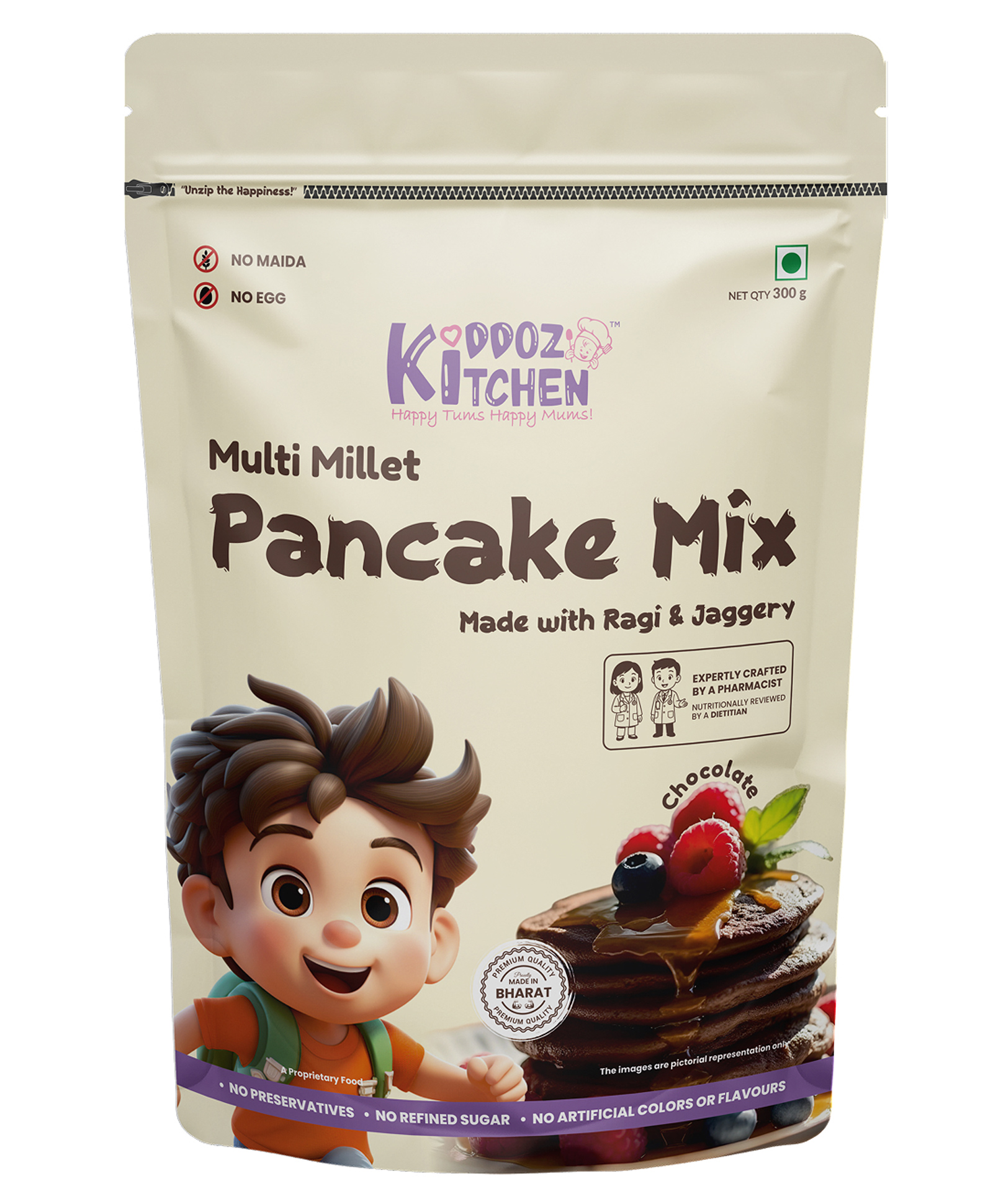 Kiddoz Kitchen Multi Millet Pancake Mix Chocolate | Made with Ragi & Jaggery | No Egg| No Maida | No Refined Sugar | No Preservatives |Tasty & Healthy Breakfast for Kids & Family 300g-image-12