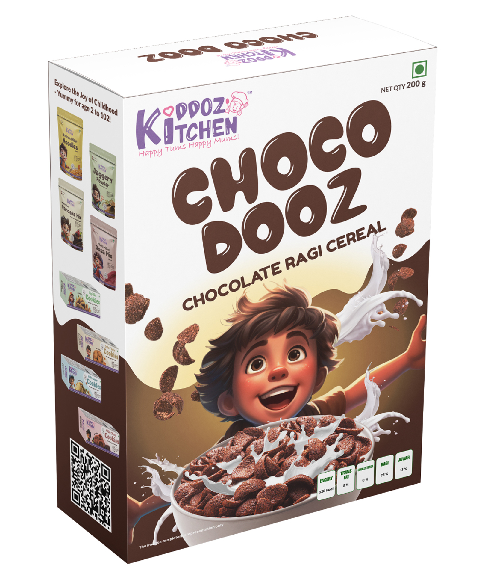 Kiddoz Kitchen Ragi Choco Dooz Chocolate Ragi Cereal | Made with Ragi & Rice Bran Oil | No Maida |No Refined Sugar | Crunchy & Wholesome Kids Breakfast Cereal 200g-image-32