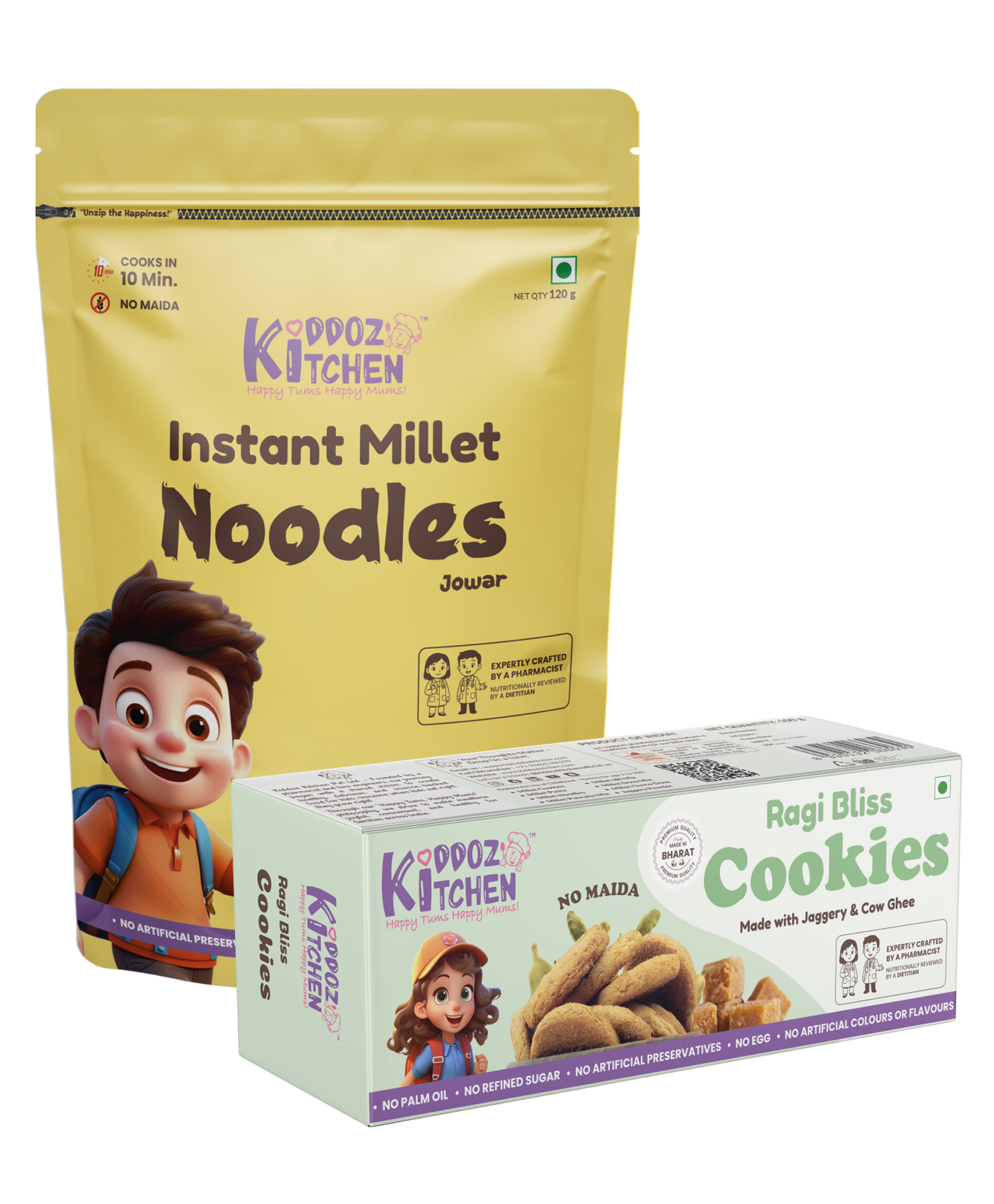 Kiddoz Kitchen Combo Instant Millet Noodles (Jowar) & Ragi Bliss Cookies | No Maida, No Refined Sugar | Healthy & Tasty Snack Pack of 2 for Kids & Family 220g (120g + 100g)-image-13