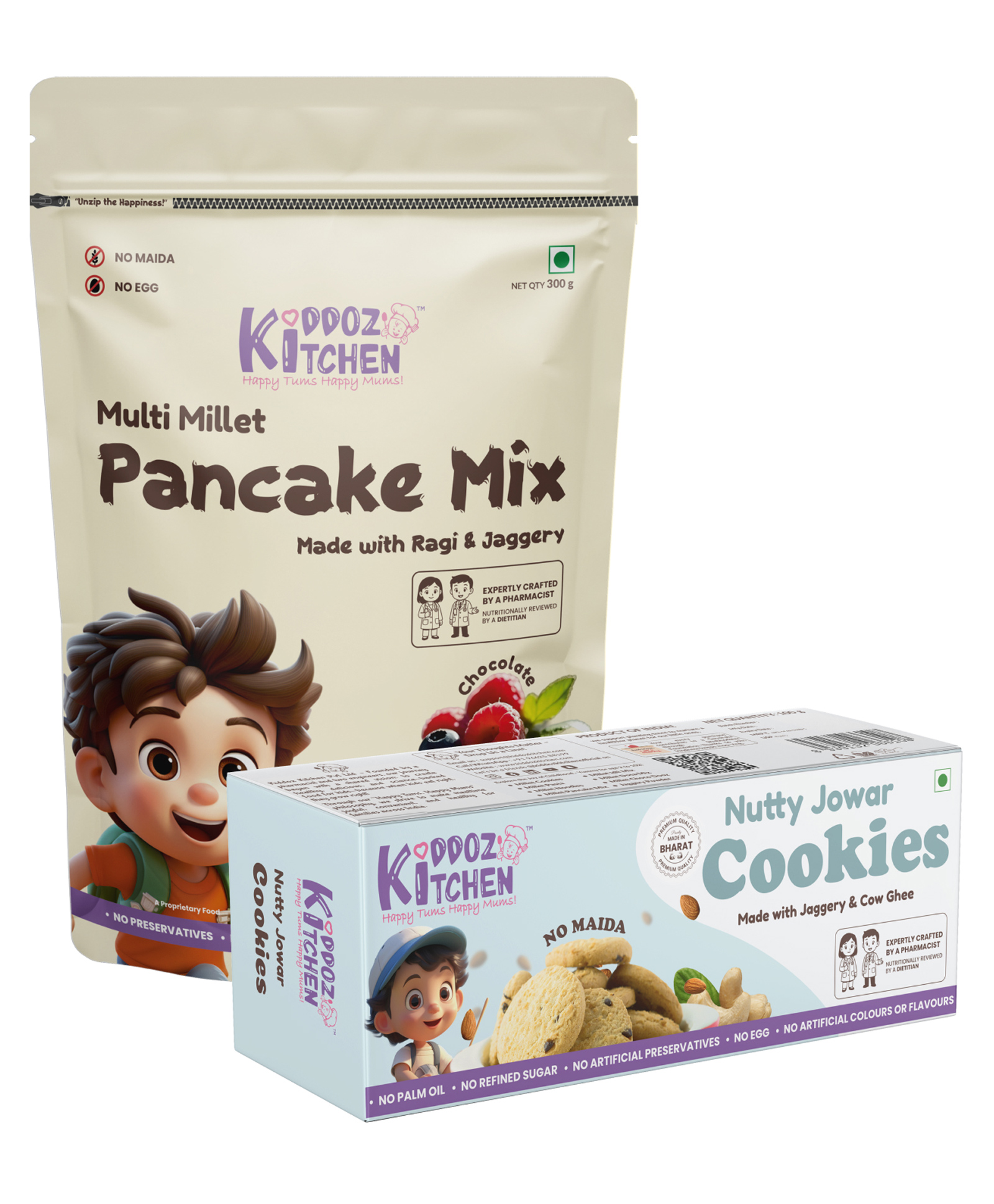 Kiddoz Kitchen Combo Pack | Pancake Mix & Nutty Jowar Cookies Combo - 400g | Wholesome Breakfast + Healthy Snack for Kids | Made with Jaggery & Ghee | No Maida, No Preservatives - (300g+100g)-image-46