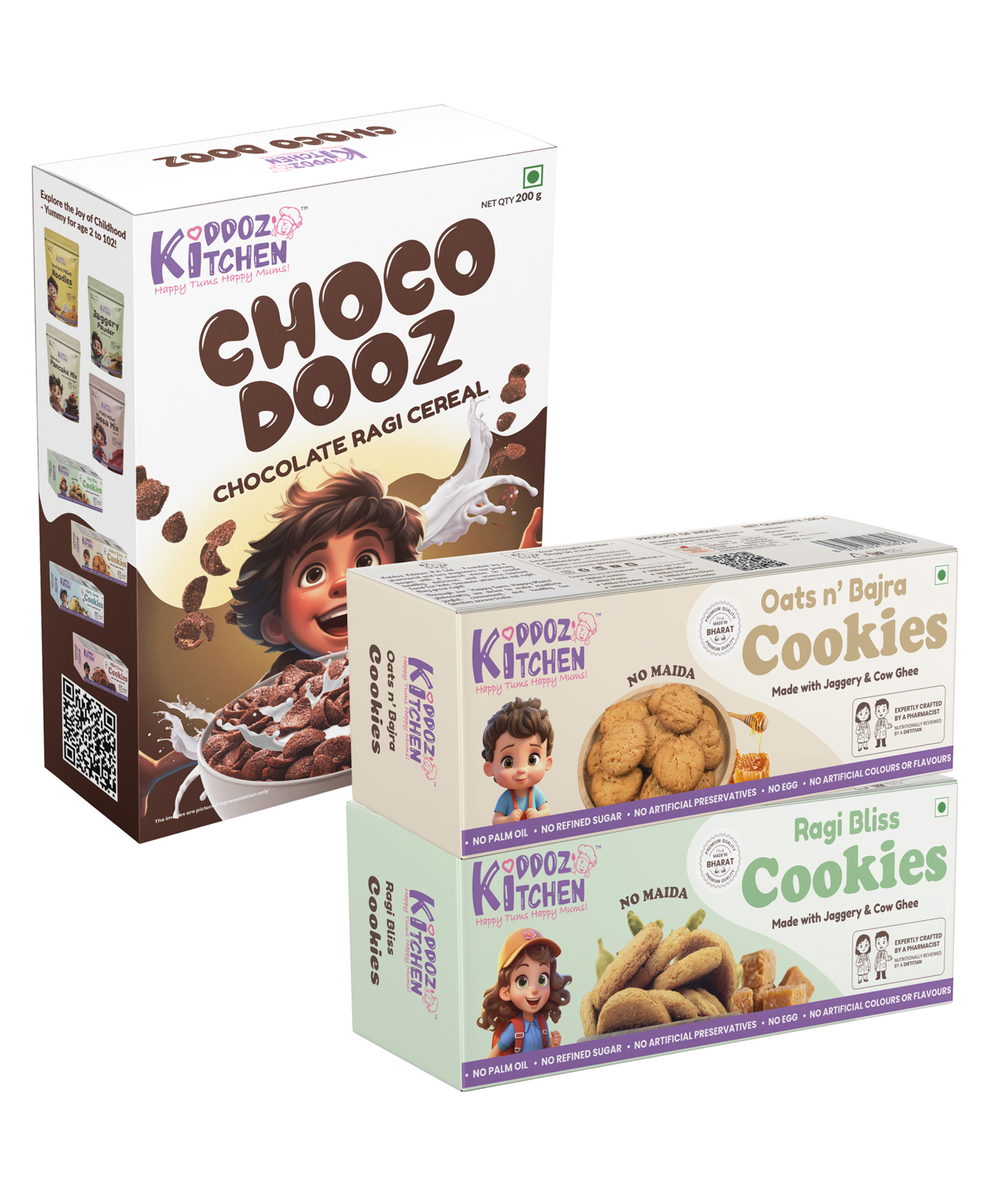 Kiddoz Kitchen trio Pack | Choco Dooz & Oats n Bajra & Ragi Bliss Cookies | Healthy Millet Cookies for Kids | Made with Jaggery & Cow Ghee | No Maida |Breakfast cereal - Pack of 3 (400g)-picture-11