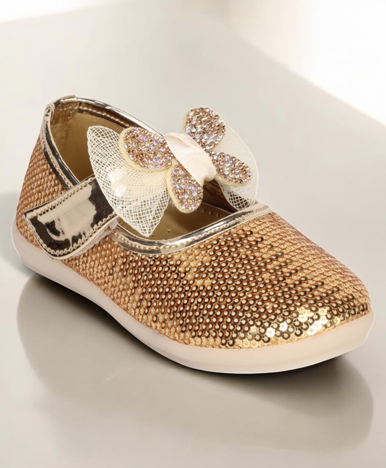 Lil Lollipop Sequins & Stone Embellished Butterfly Applique Detailed Velcro Closure Mary Jane Ballerinas - Gold-picture-25
