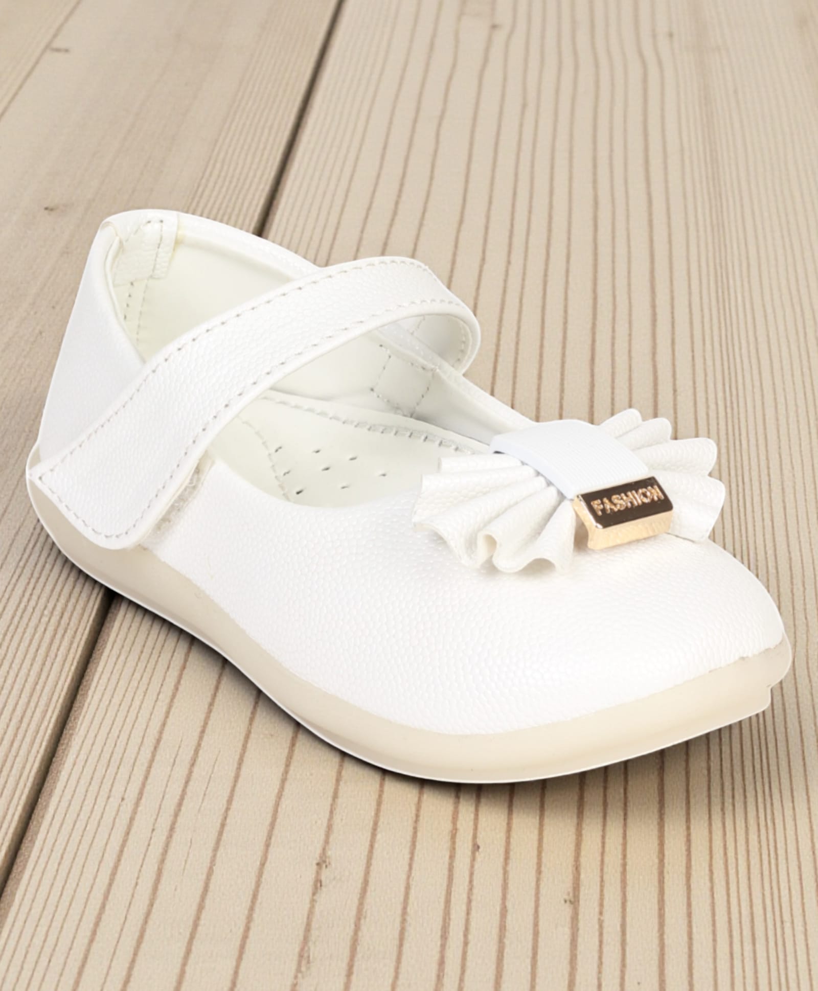 Lil Lollipop Bow Applique Detailed Velcro Closure Ballerinas - White-image-23