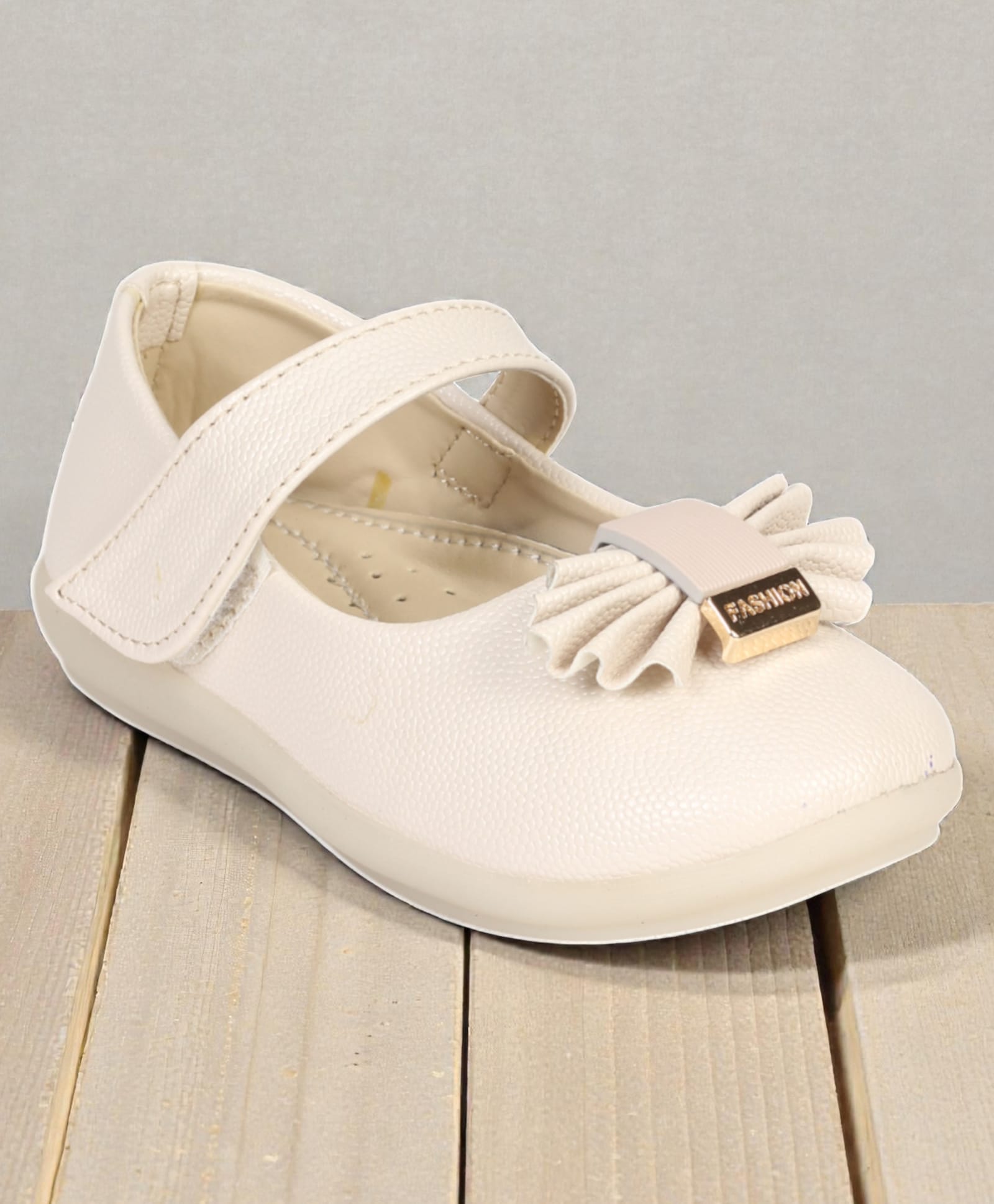 Lil Lollipop Bow Applique Detailed Velcro Closure Ballerinas - Cream-image-6