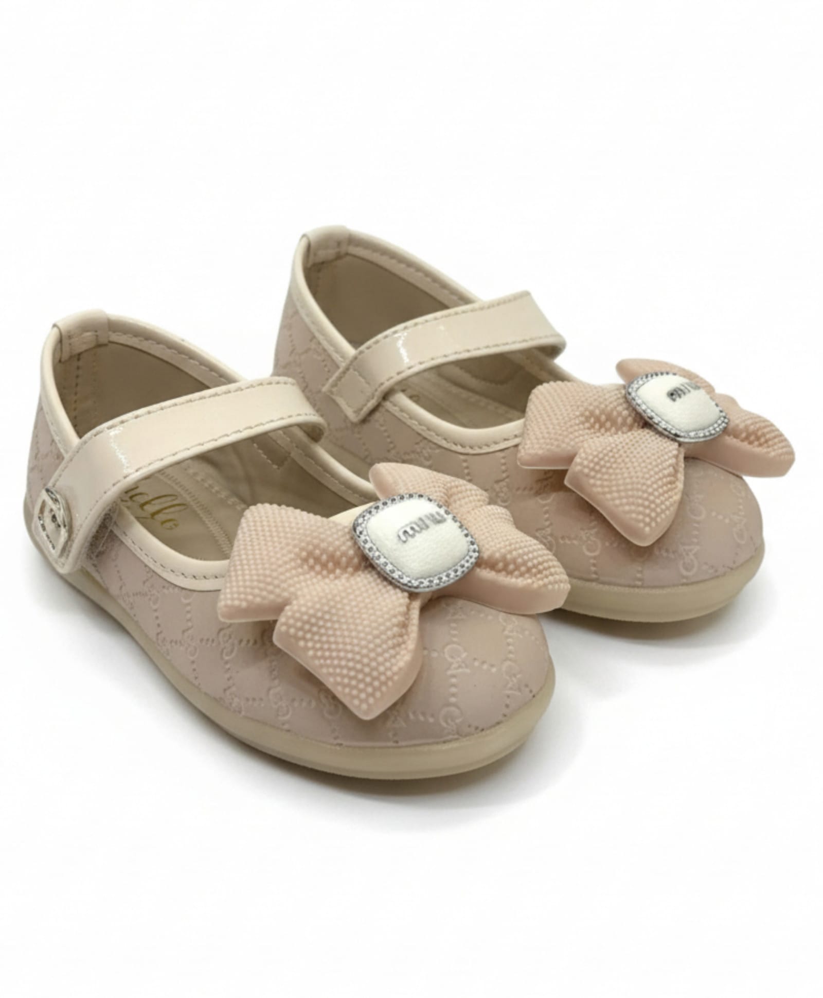 Lil Lollipop Bow Applique Detailed Velcro Closure Mary Jane Ballerinas - Cream-picture-19