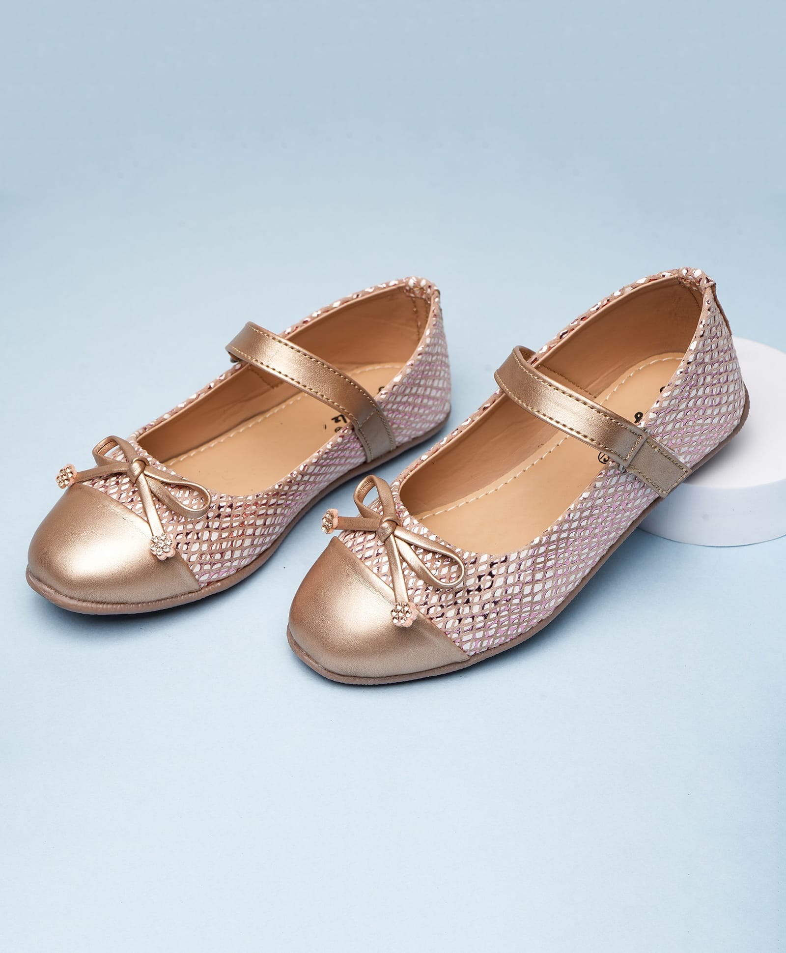 boyz n galz Stone Embellished Bow Applique Detailed Velcro Closure Ballerinas - Gold-picture-24
