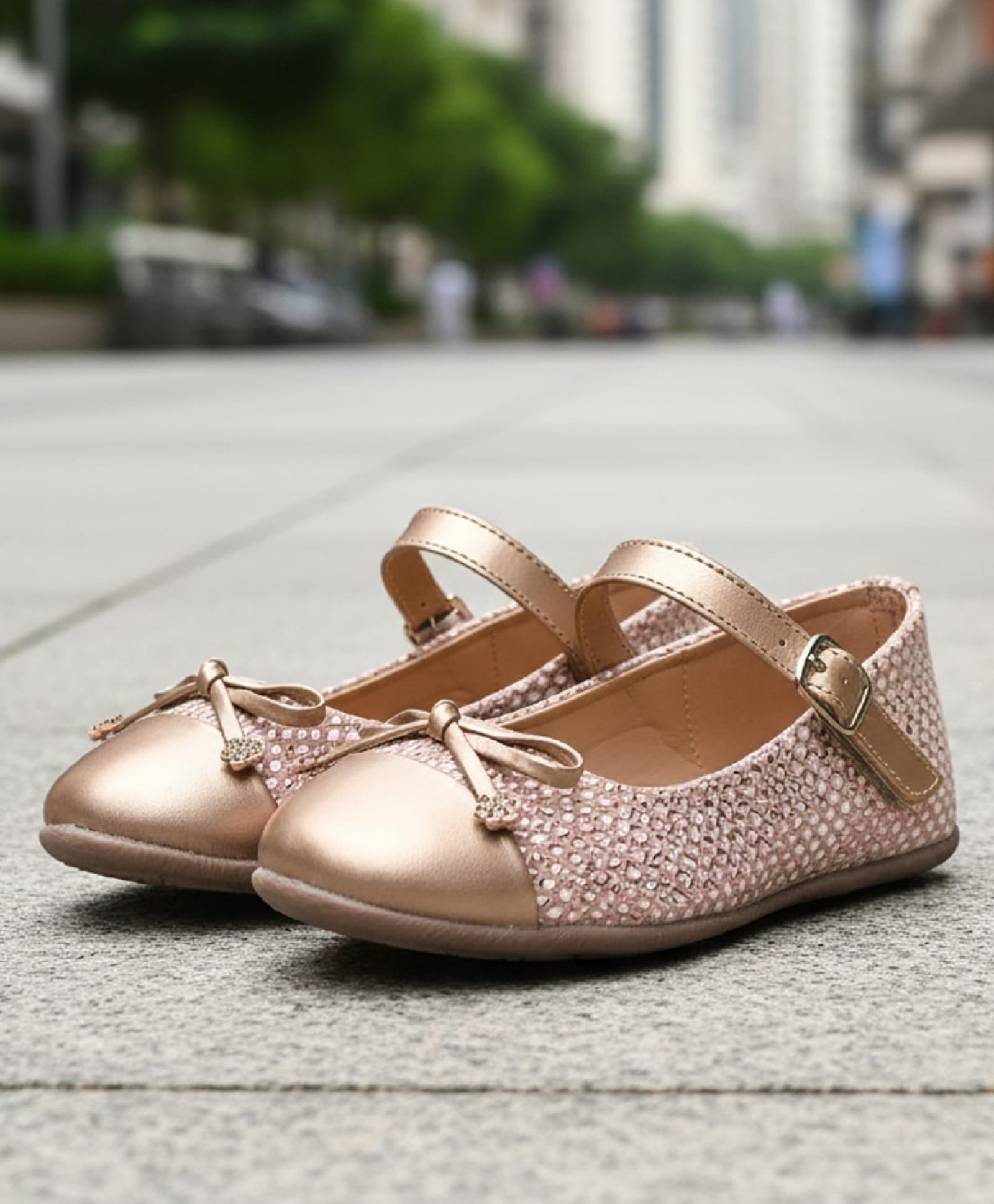 boyz n galz Stone Embellished Bow Applique Detailed Velcro Closure Ballerinas - Rose Gold-picture-19