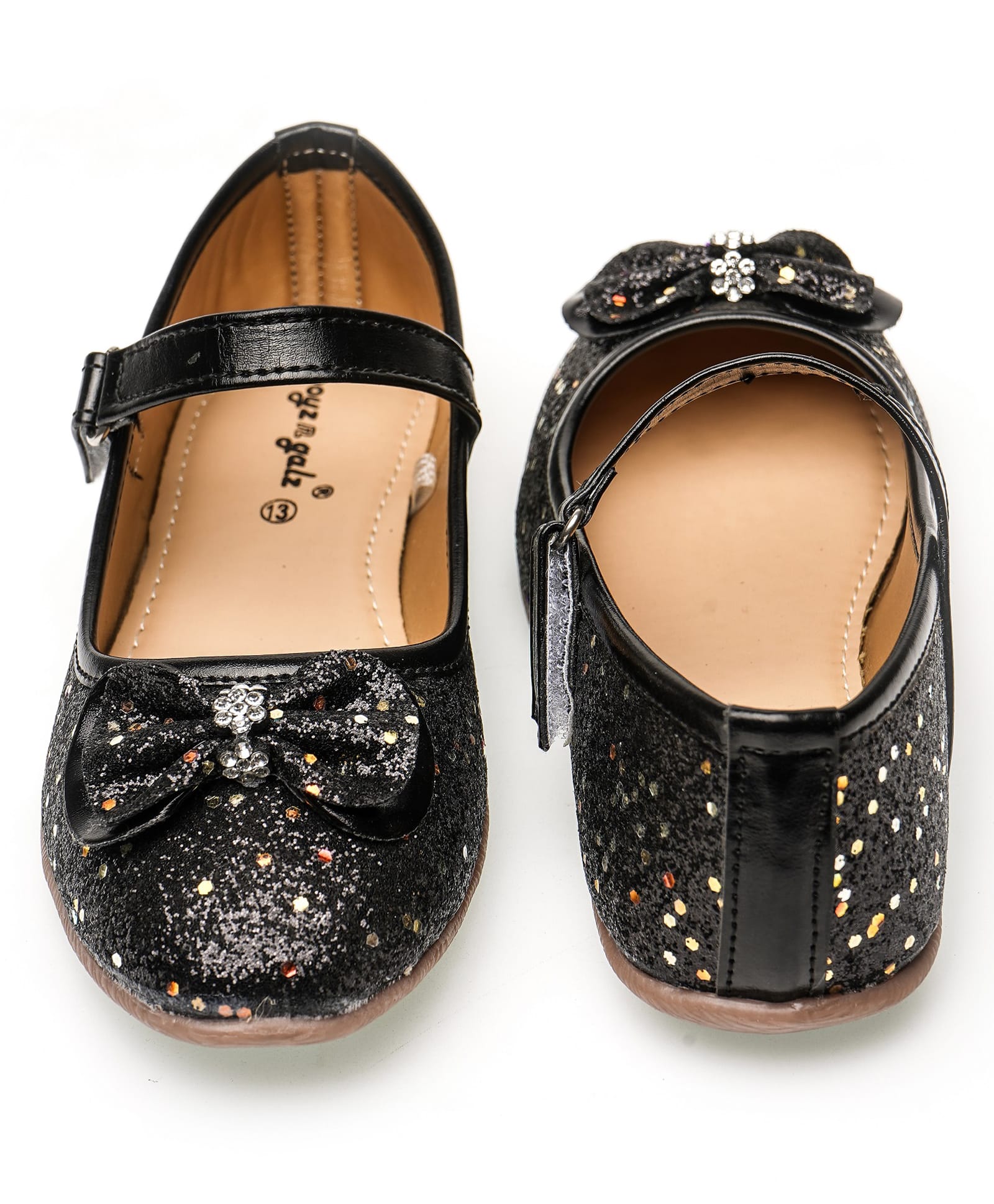 boyz n galz Bow Applique Glitter Detailed Velcro Closure Ballerinas - Black-image-30