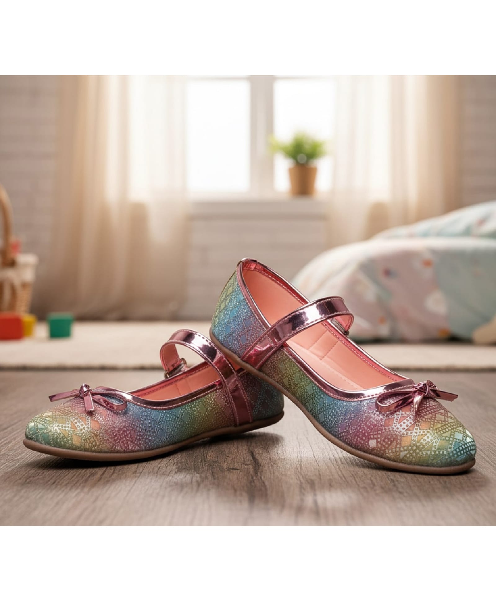 boyz n galz Bow Applique Glitter Detailed Abstract Designed Velcro Closure Ballerinas - Multi Colour-picture-23
