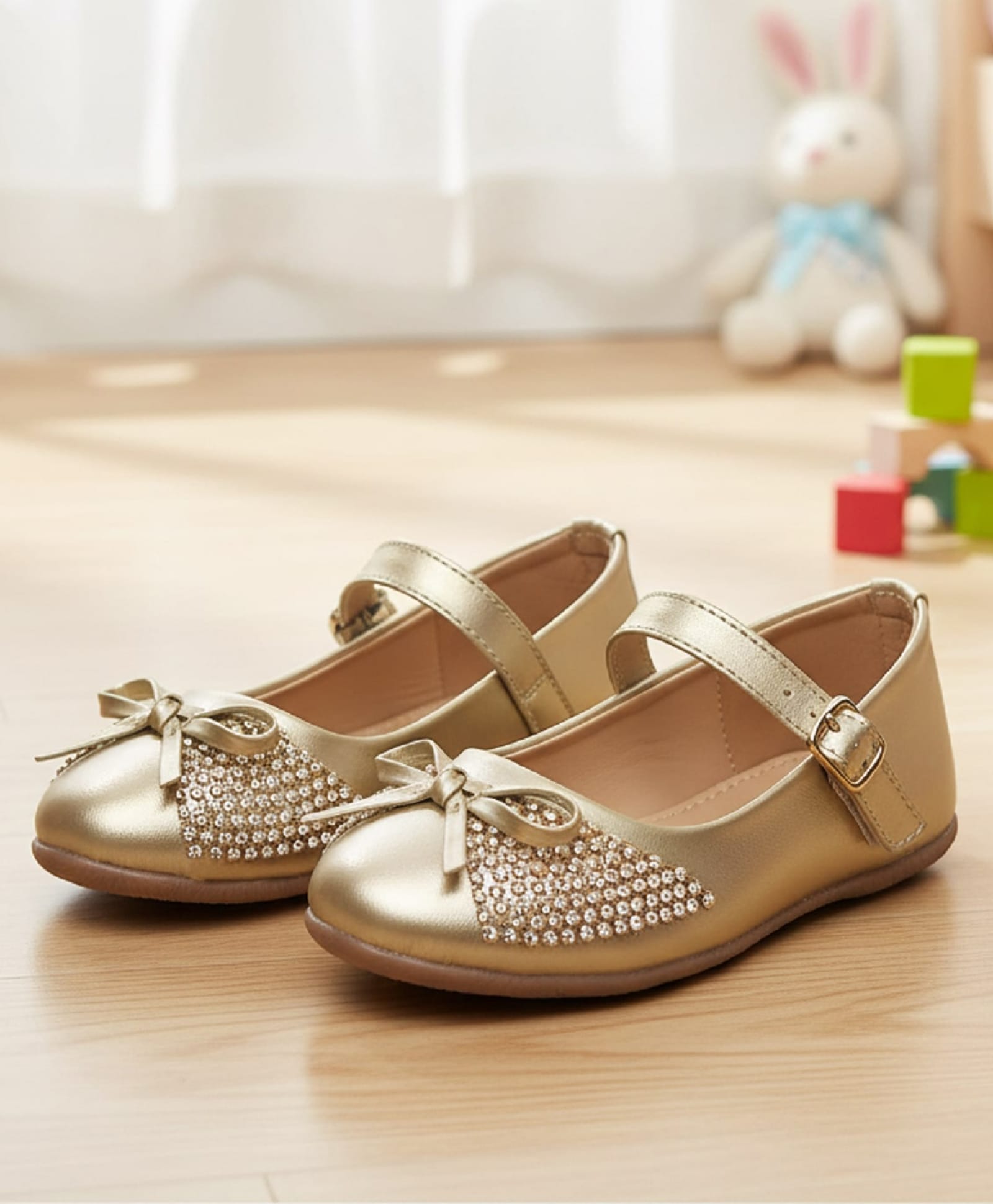 boyz n galz Stones Embellished Buckle Closure Mary Jane Ballerinas - Gold-image-19