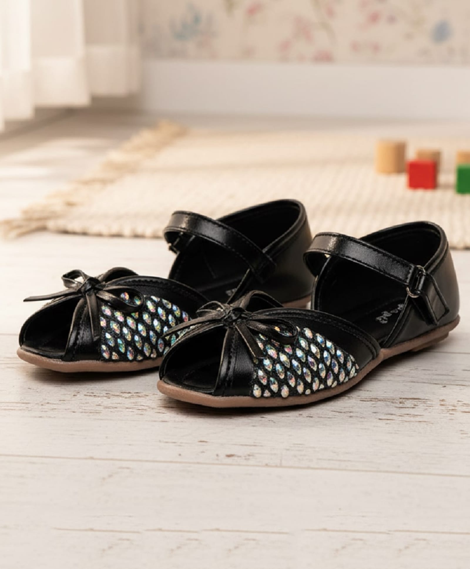 boyz n galz Stones Embellished Buckle Closure Mary Jane Ballerinas - Black-image-22