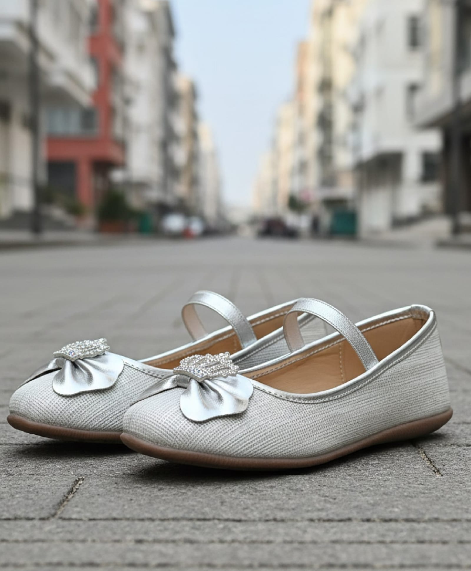 boyz n galz Crown & Bow Applique Detailed Buckle Closure Mary Jane Ballerinas - White-image-28