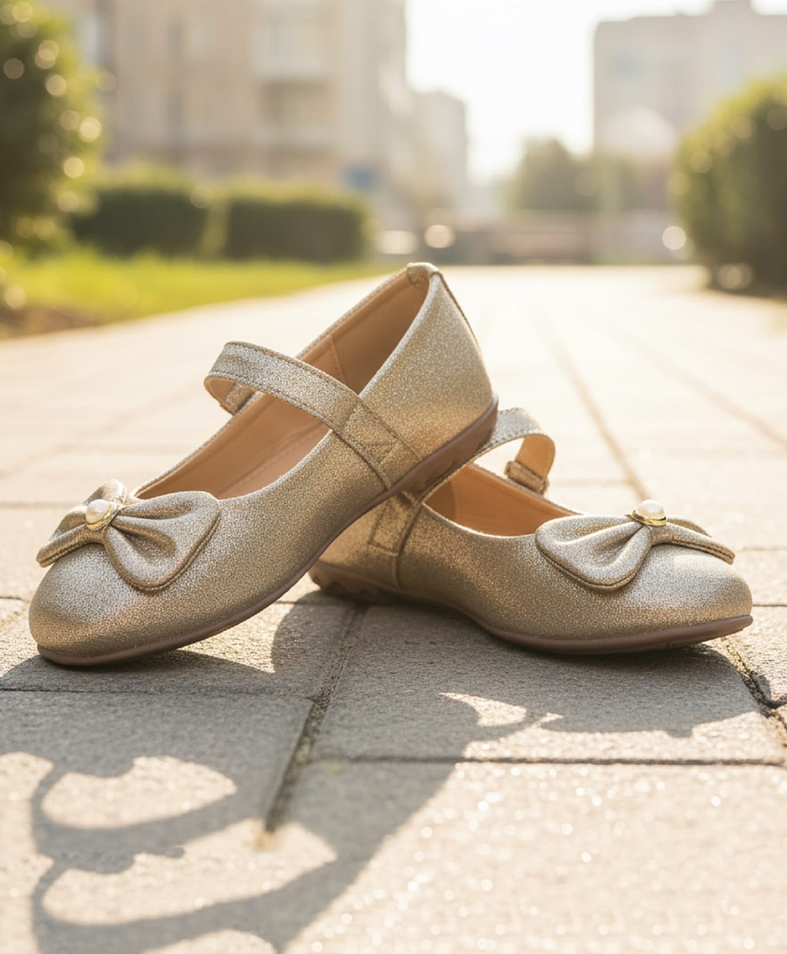 boyz n galz Bow Applique Glitter Detailed Pearl Embellished Velcro Closure Ballerinas - Gold-image-23