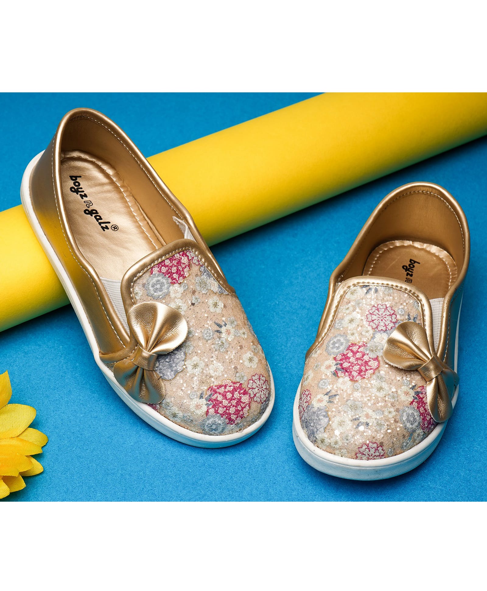 boyz n galz Bow Applique & Floral Detailed Glittered Slip On Shoes - Gold-image-41